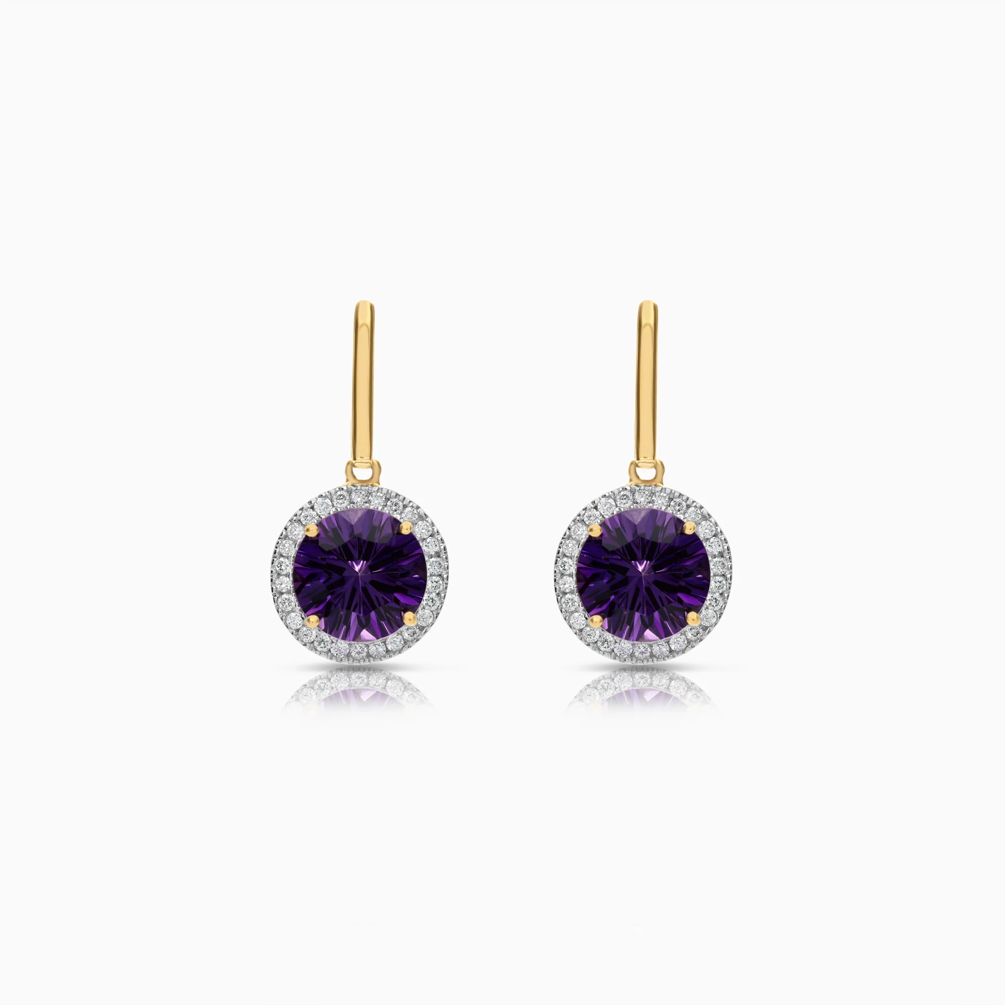 Gold earrings with diamonds and amethysts 0.26ct 18K gold
