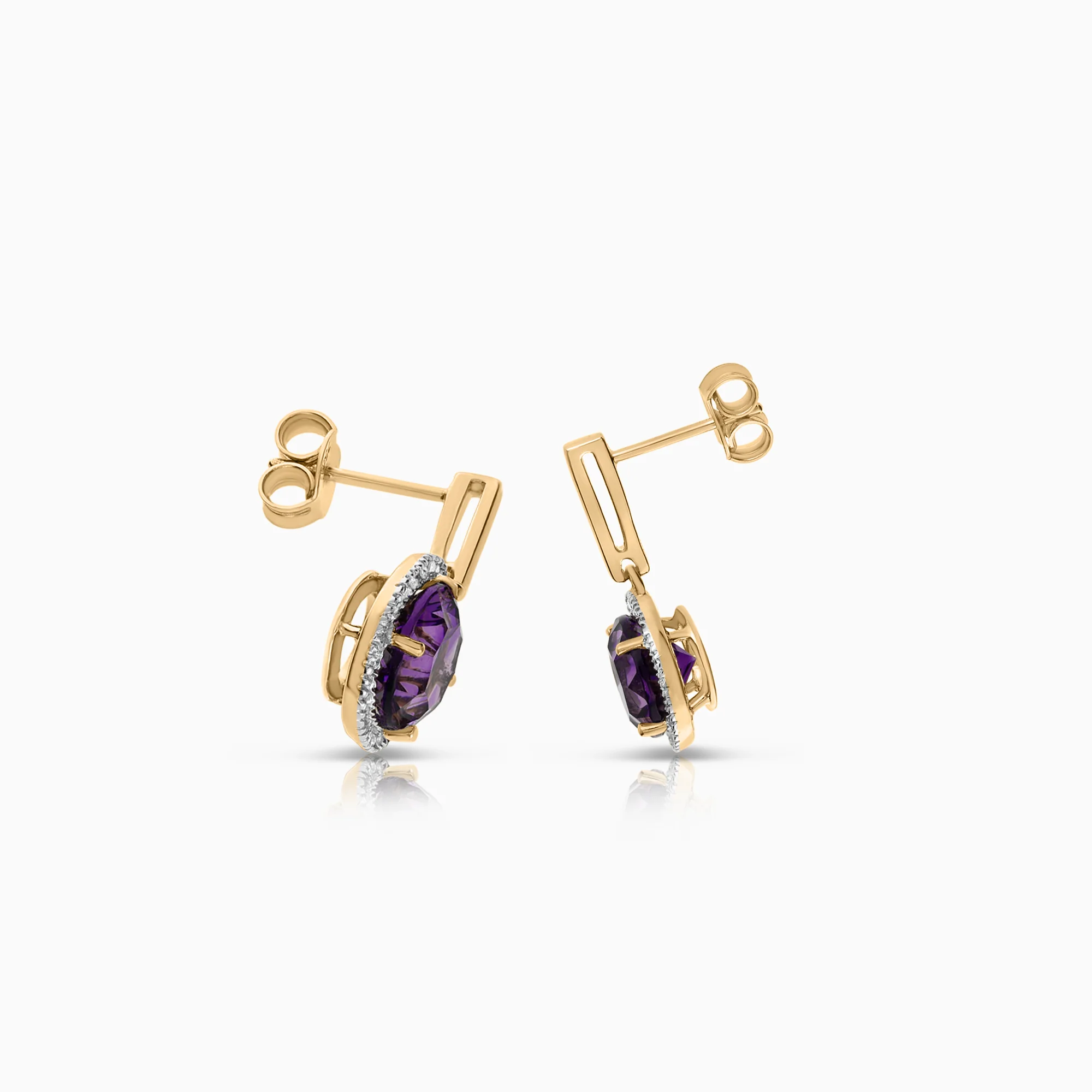 Gold earrings with diamonds and amethysts 0.26ct 18K gold - Image 2