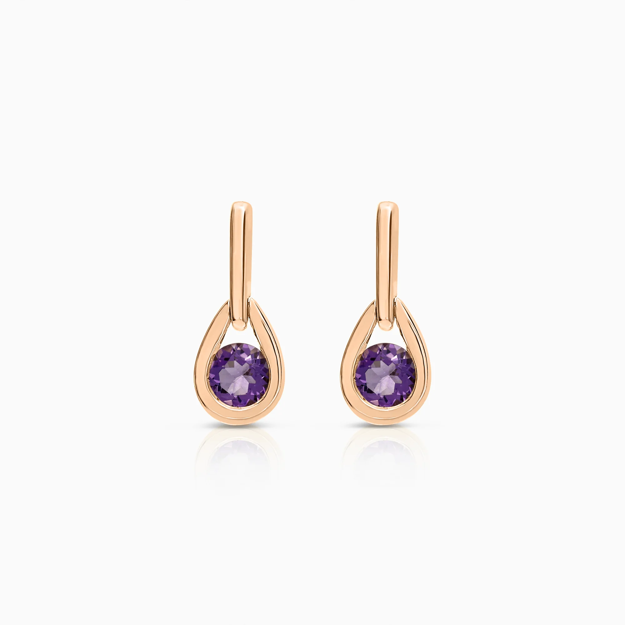 Gold earrings with purple amethysts 2.31g 18K rose gold