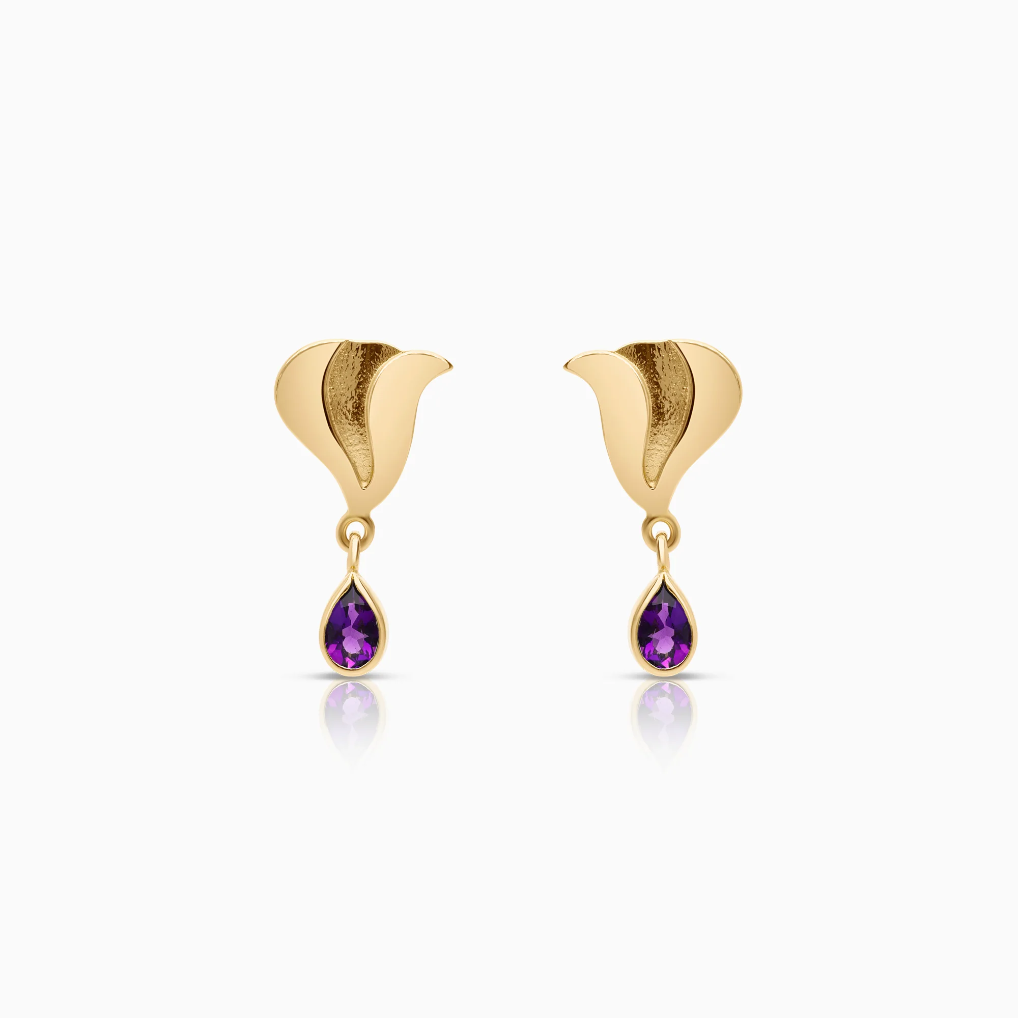 Gold earrings with purple amethysts 3.56g 18K gold