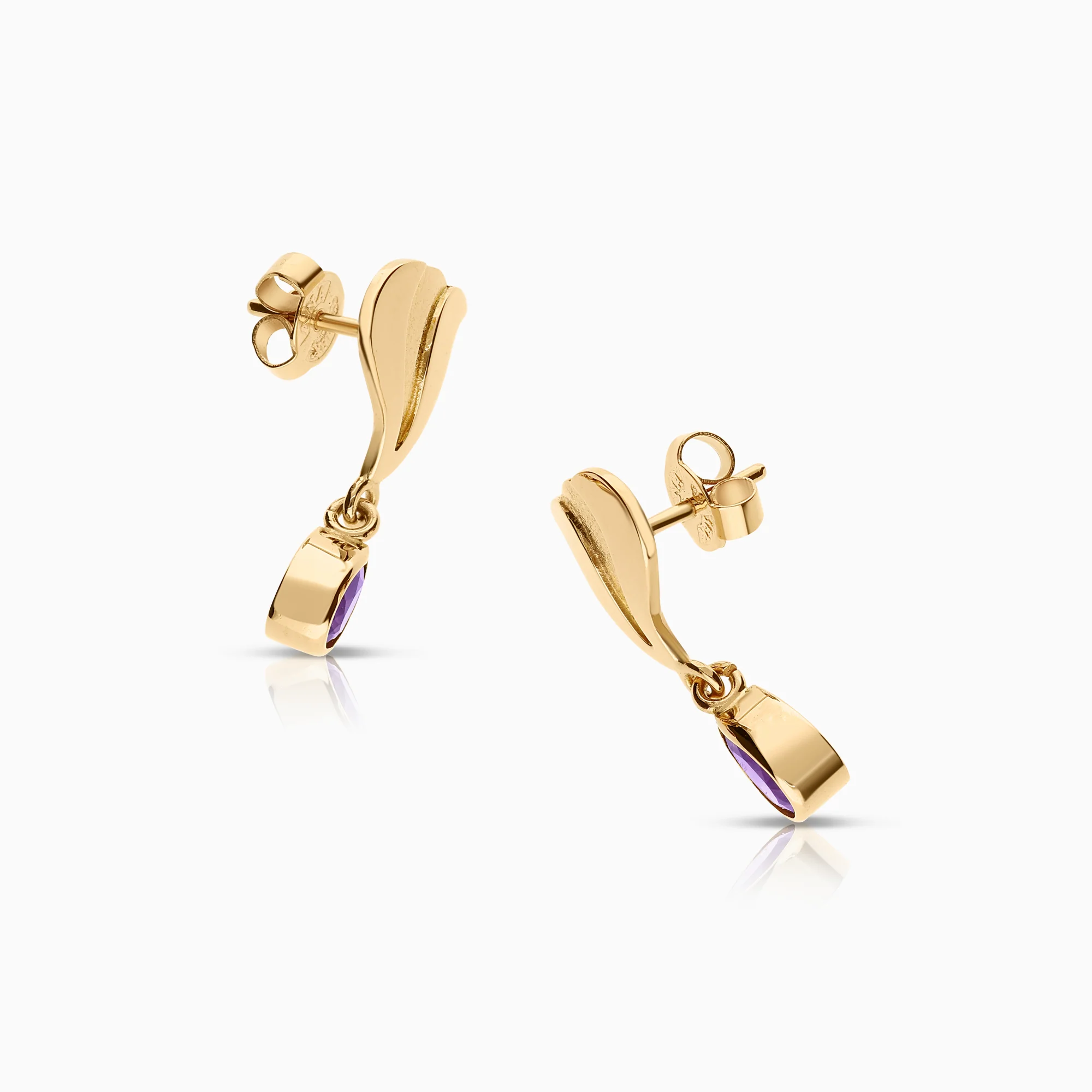 Gold earrings with purple amethysts 3.56g 18K gold - Image 2