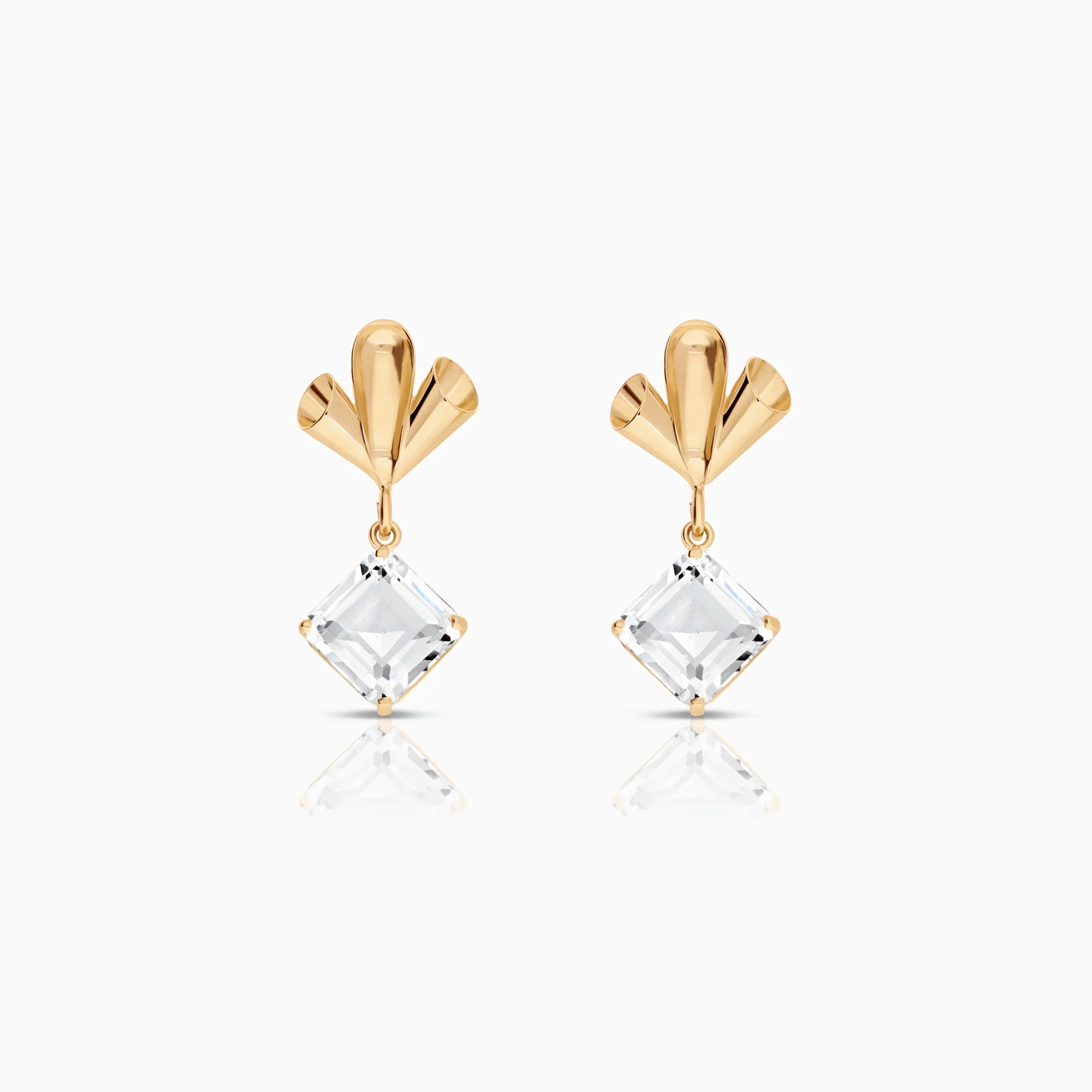 Gold Earrings with White Rock Crystals 3.22g 18K Gold