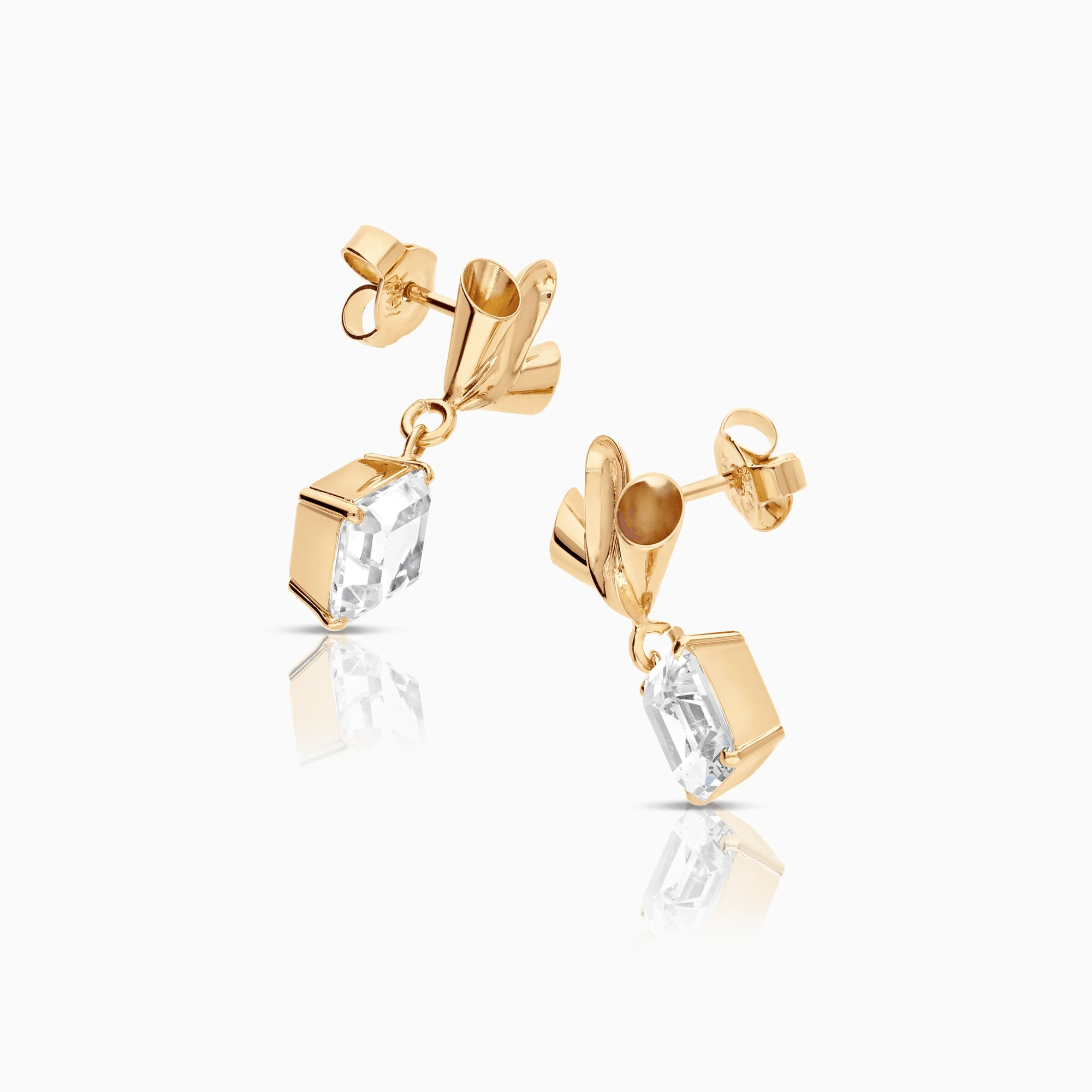Gold Earrings with White Rock Crystals 3.22g 18K Gold - Image 2