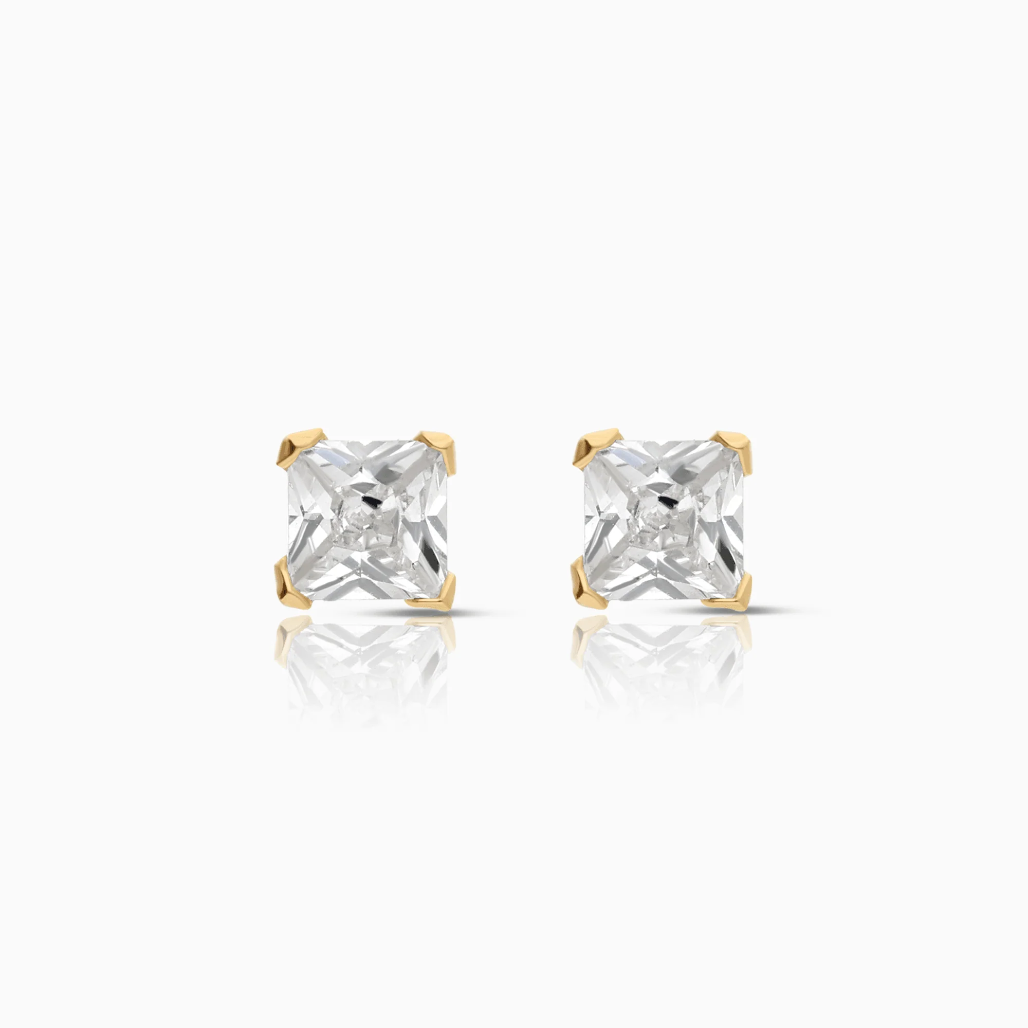 Gold solitaire earrings with white stones 0.87g 18K gold
