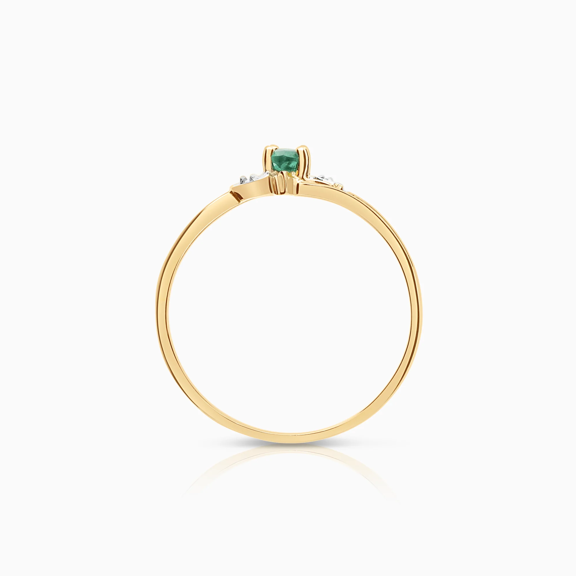 Diamond ring with green stone 0.01ct 10K gold - Image 2