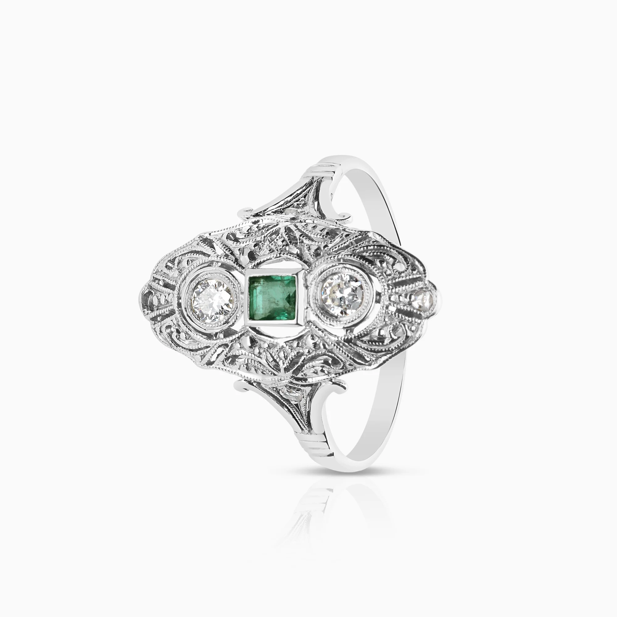 Diamond ring emerald 0.11ct 18K white gold