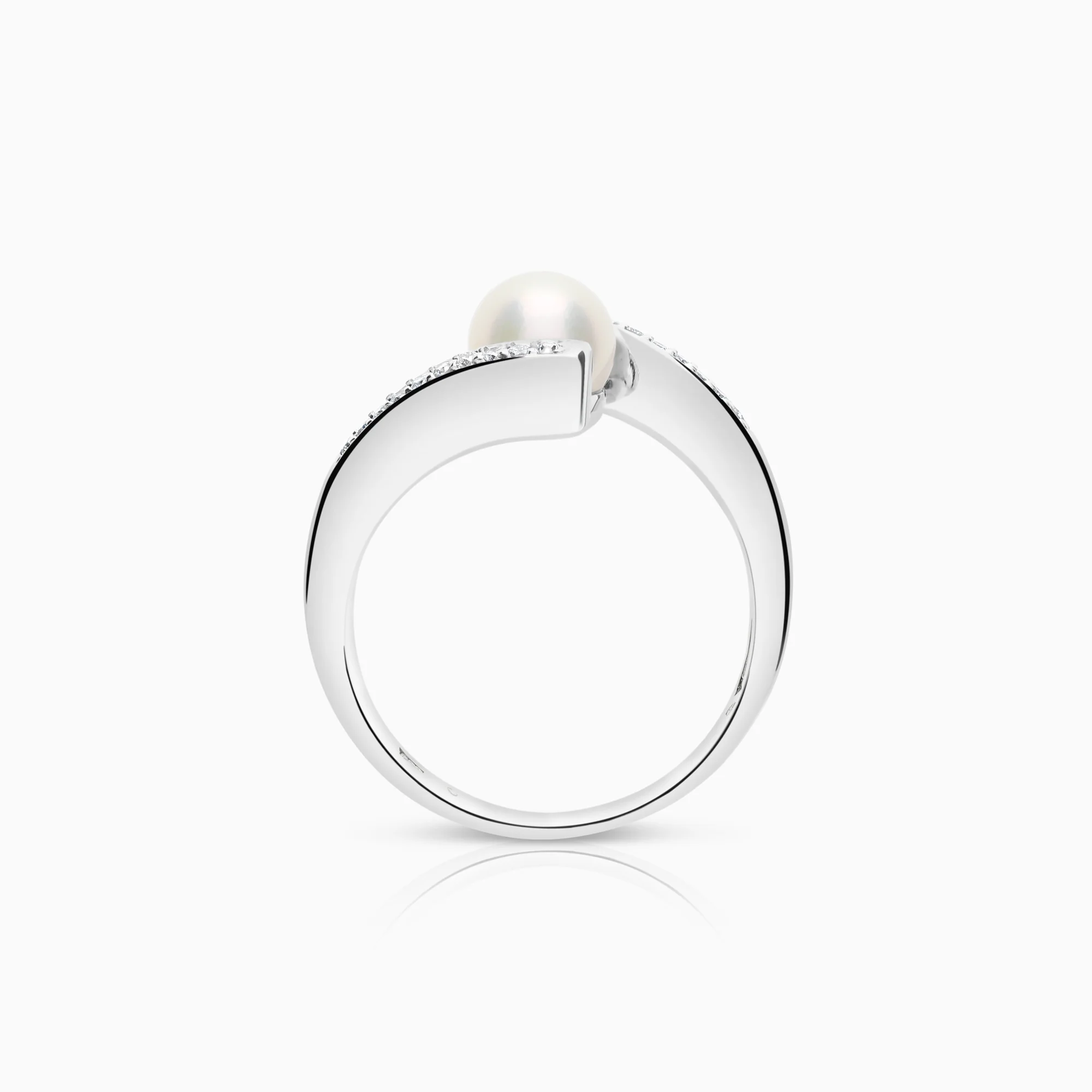 Diamond ring with 0.10ct pearl, 18K white gold - Image 2