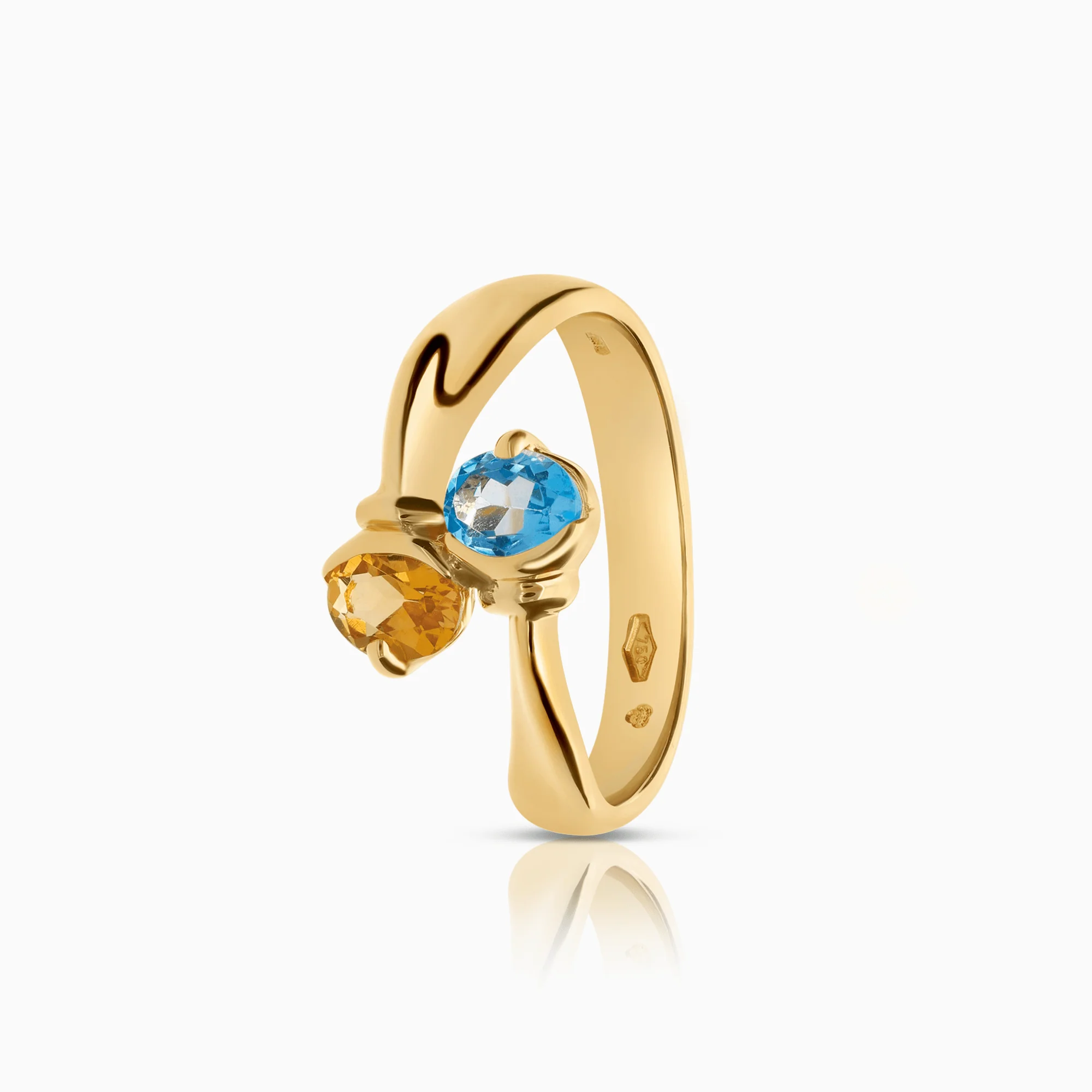 Gold ring with two colored cubic 4.29g 18K gold