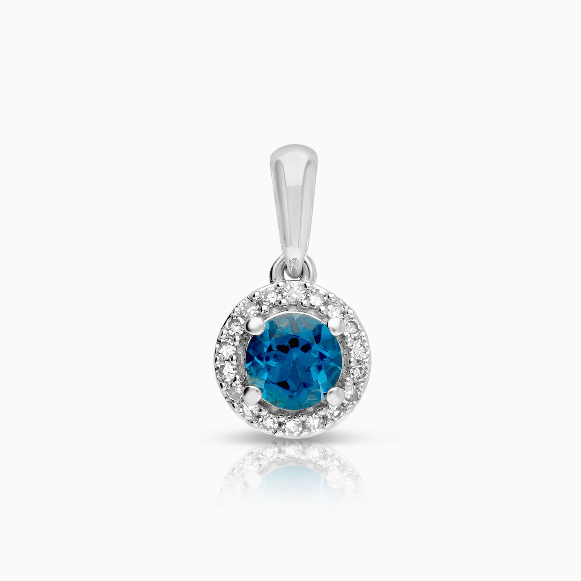 Halo diamond pendant with topaz 0.05ct 18K white gold