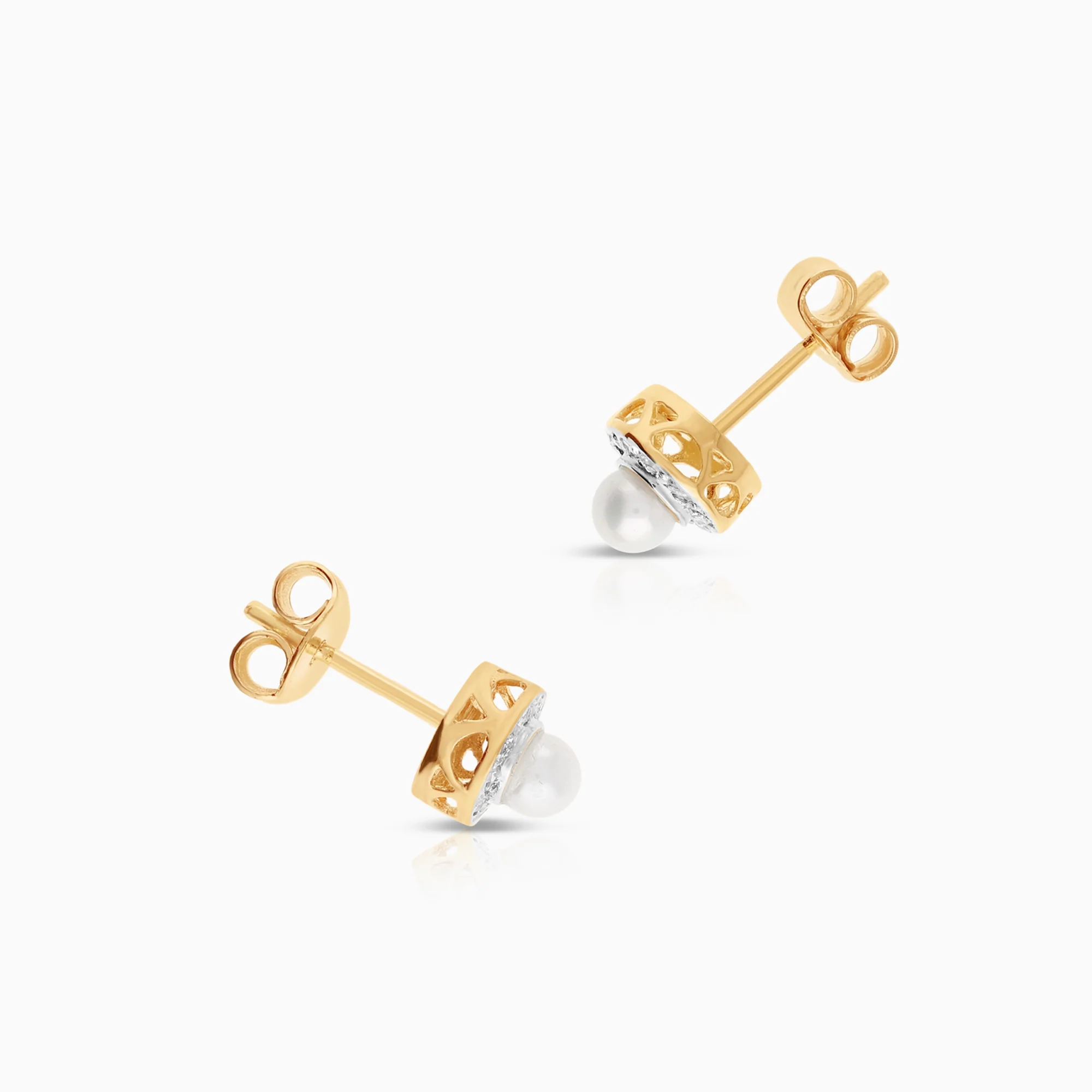 Halo earrings pearls cultured freshwater pearls 1.51g 18K gold - Image 2