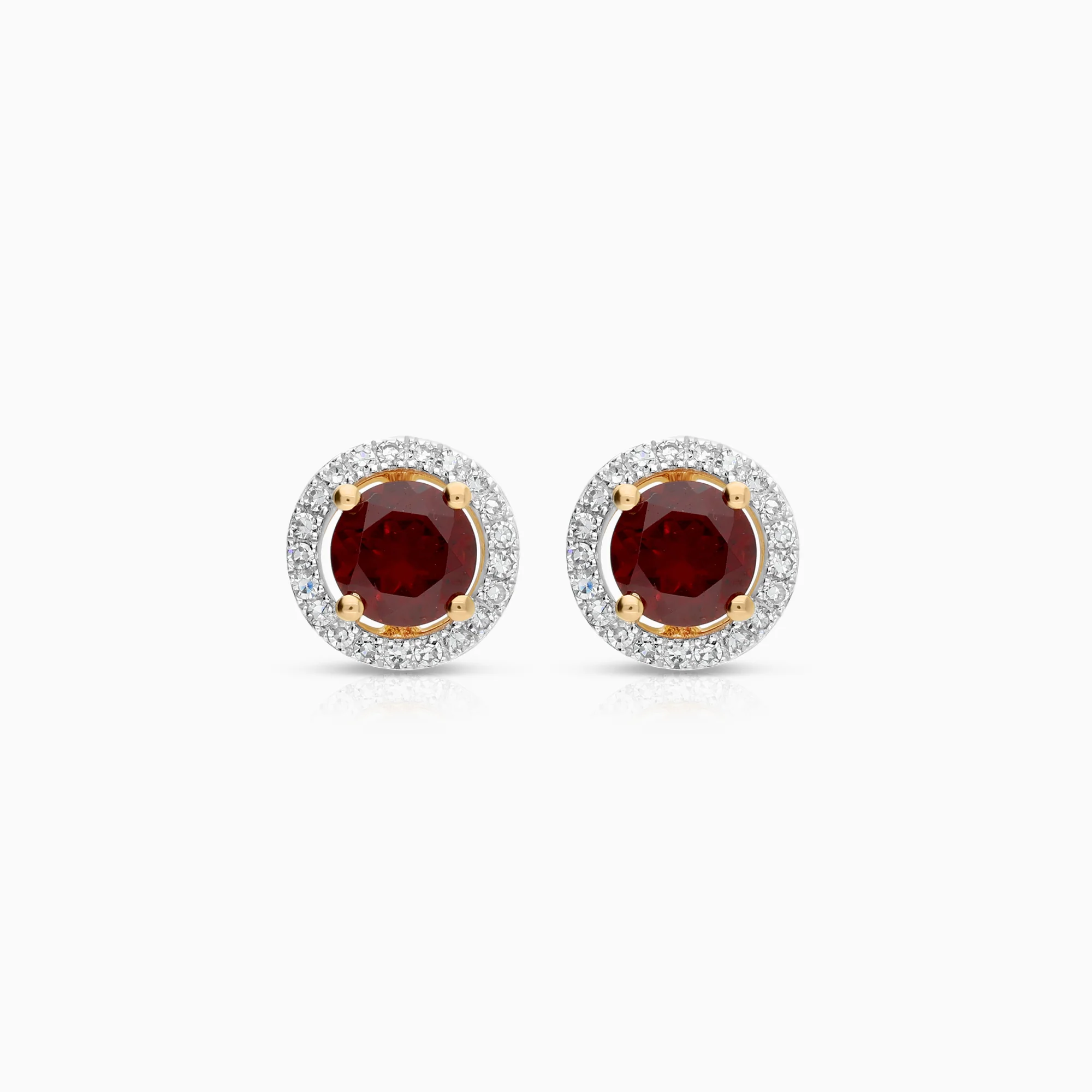 Halo earrings with garnet and diamonds 0.21ct 18K gold