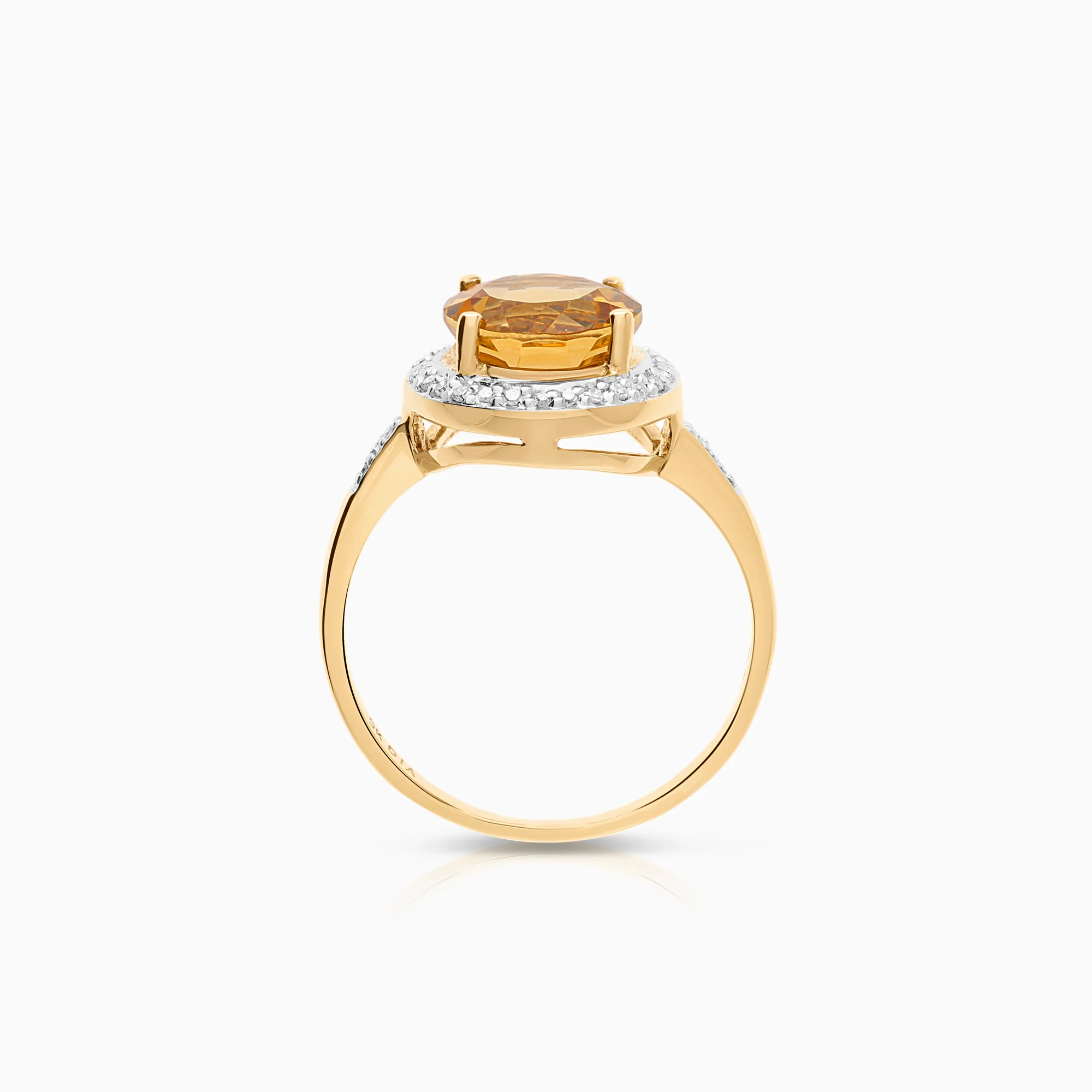 Halo ring citrine and diamonds 0.17ct 9K gold - Image 2