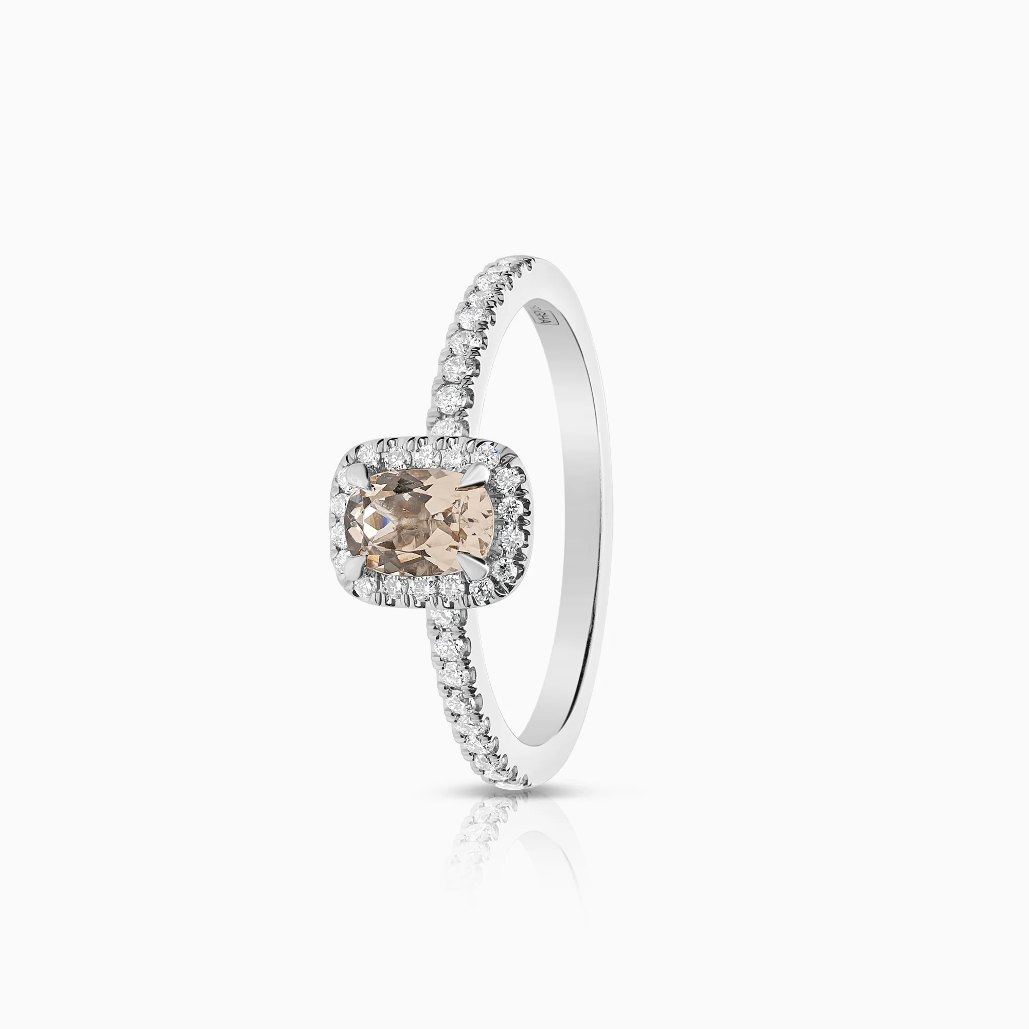 Halo ring morganite diamonds 0.27ct 18K white gold