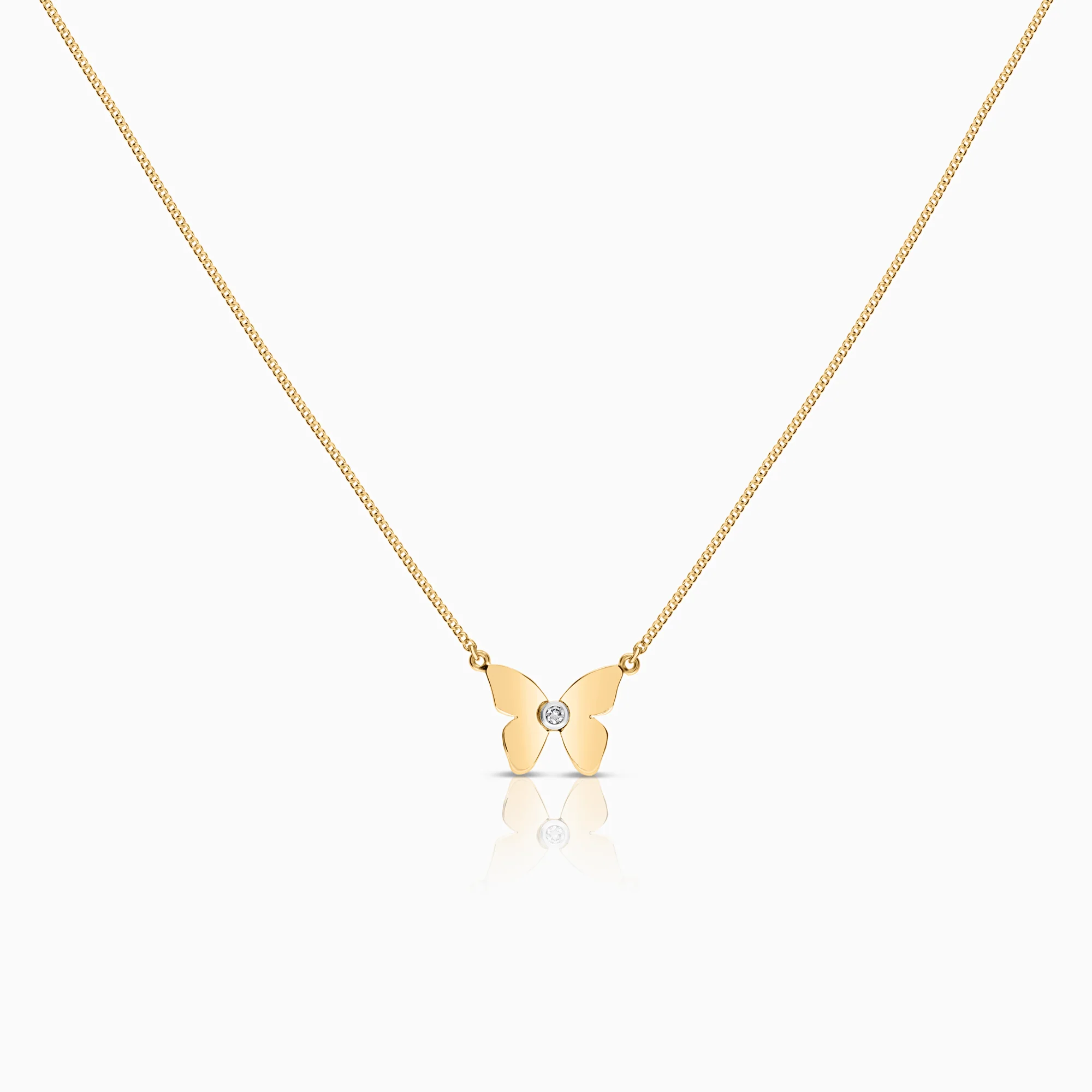 Necklace with butterfly pendant 0.02ct 18K gold