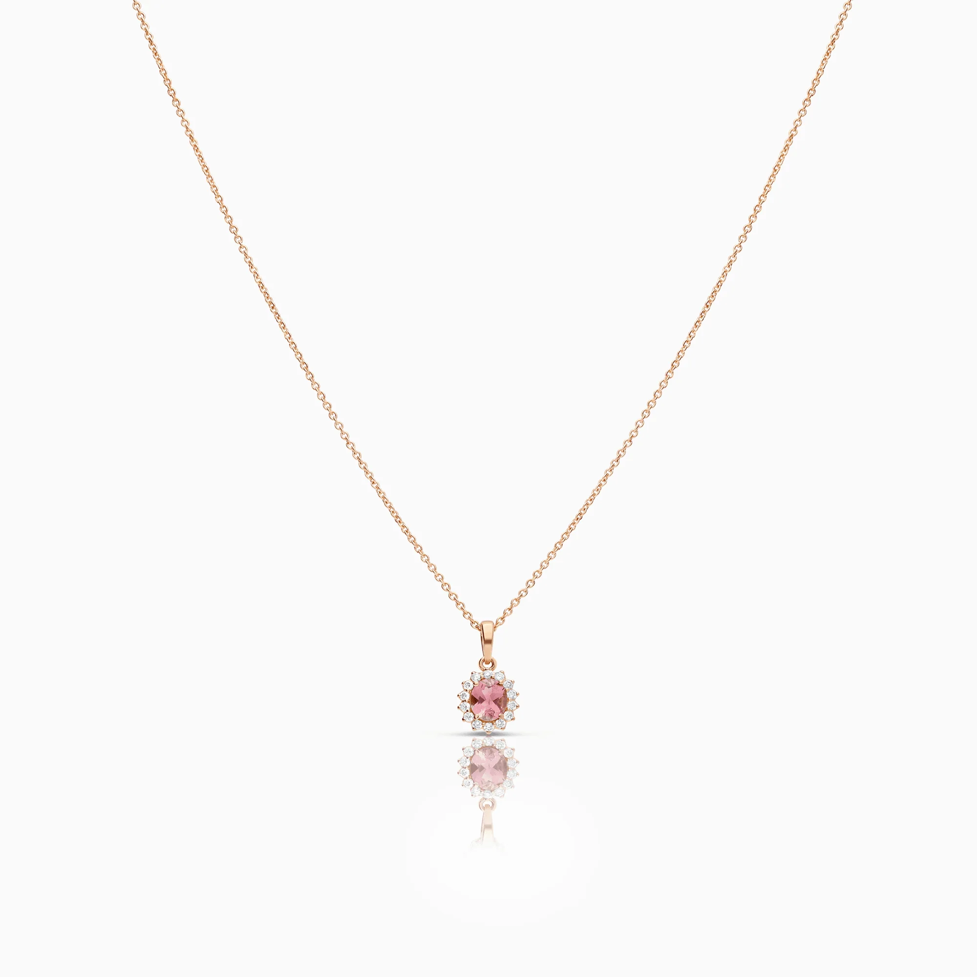 Necklace with halo pendant 0.11ct diamonds 14K rose gold