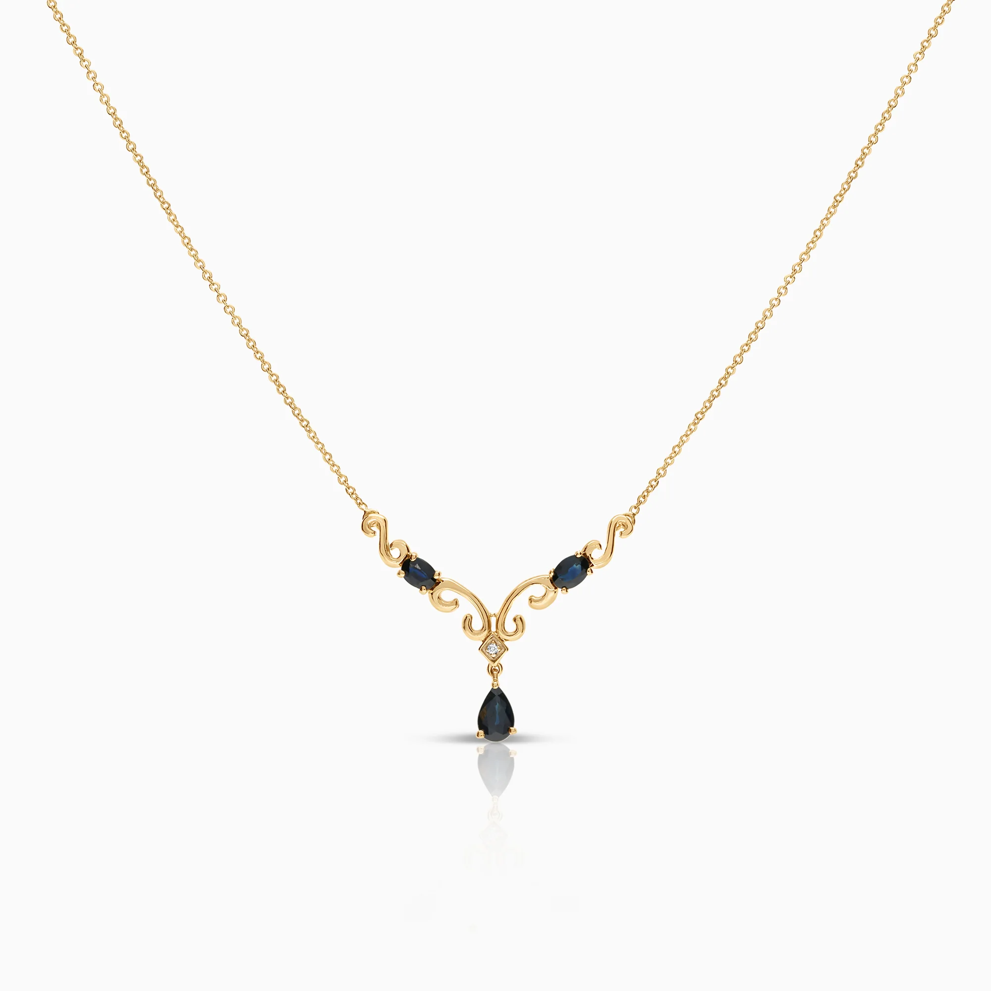 Necklace with pendant sapphires and diamond 0.005ct 18K gold