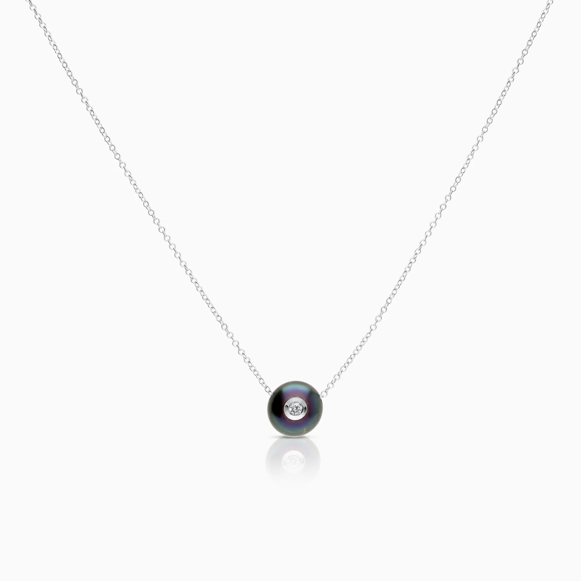 Necklace with Tahitian pearl and brilliant 2.06g 14K white gold