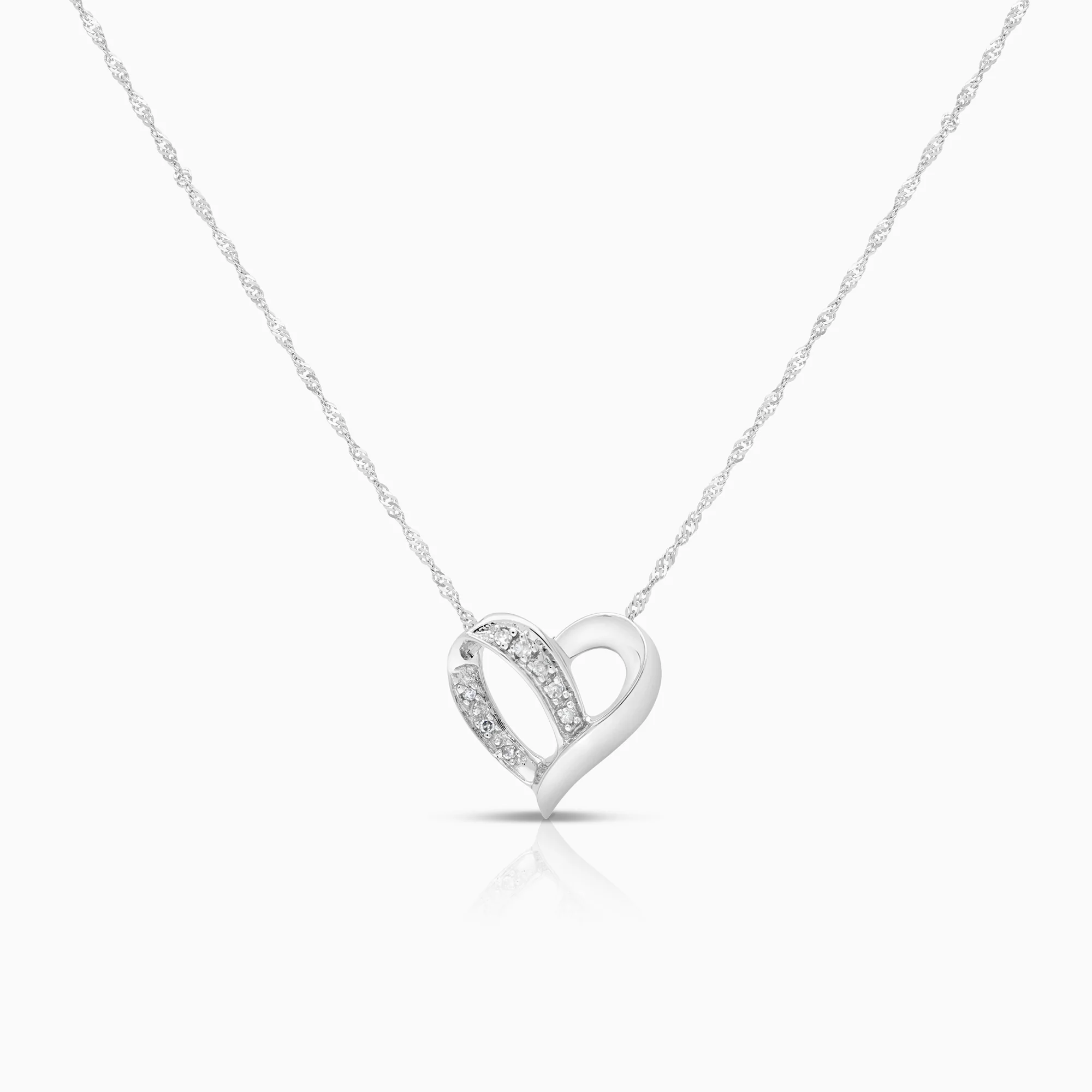 Necklace with heart pendant 0.08ct 18K white gold