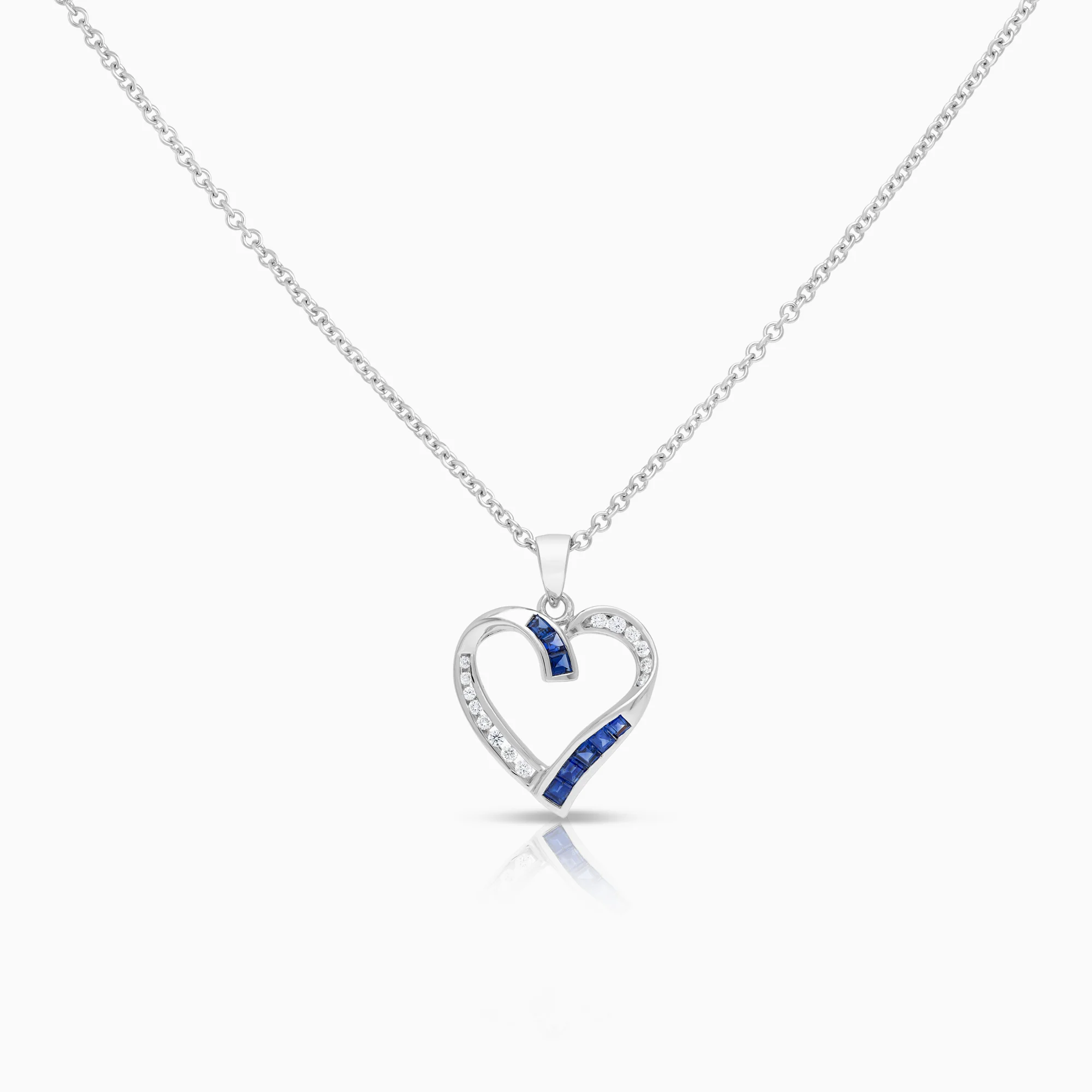 Necklace with diamond and sapphire pendant 18K white gold