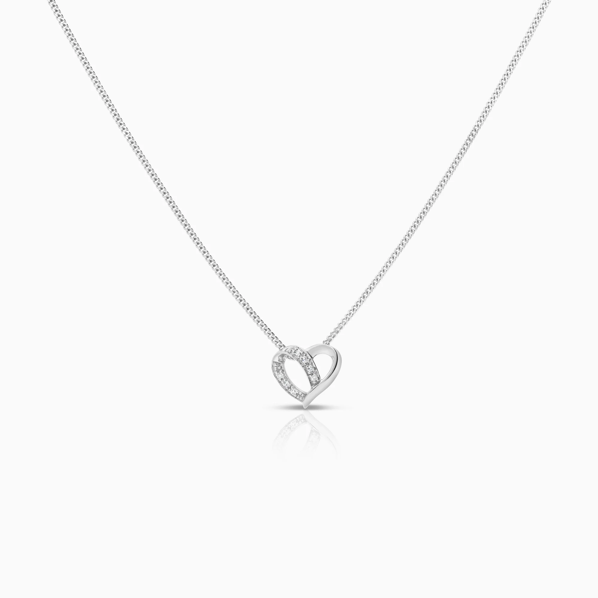 Necklace with heart pendant 0.03ct 18K white gold