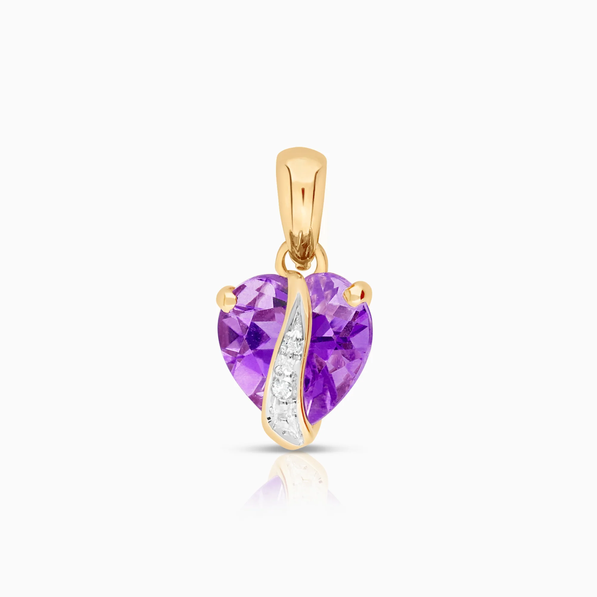Heart pendant with diamonds and amethyst 0.005 ct 18K gold
