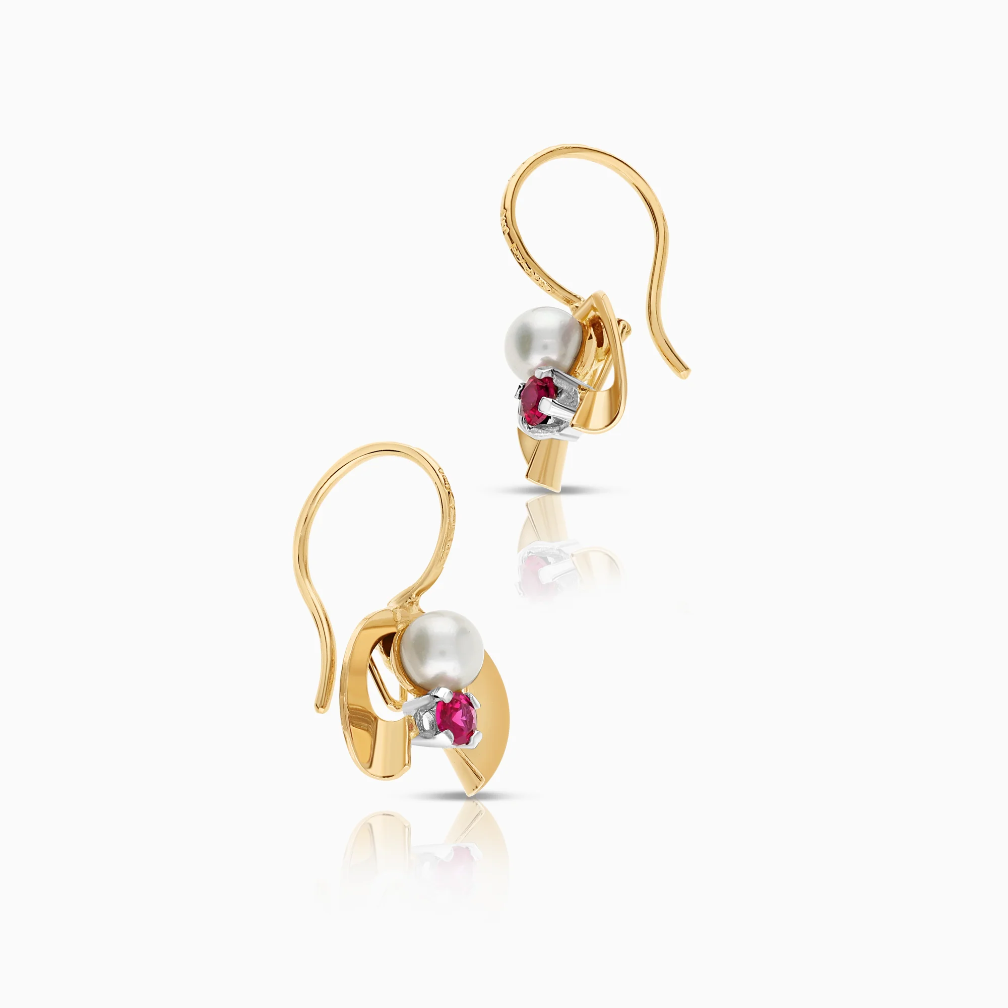 Earrings with pearls, pink stone 1.62g 18K gold - Image 2