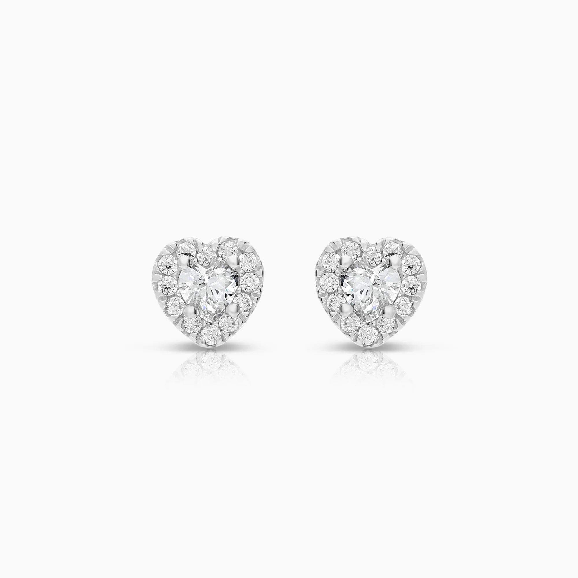 Heart earrings with Halo cubic zirconia 1.14g 18K white gold
