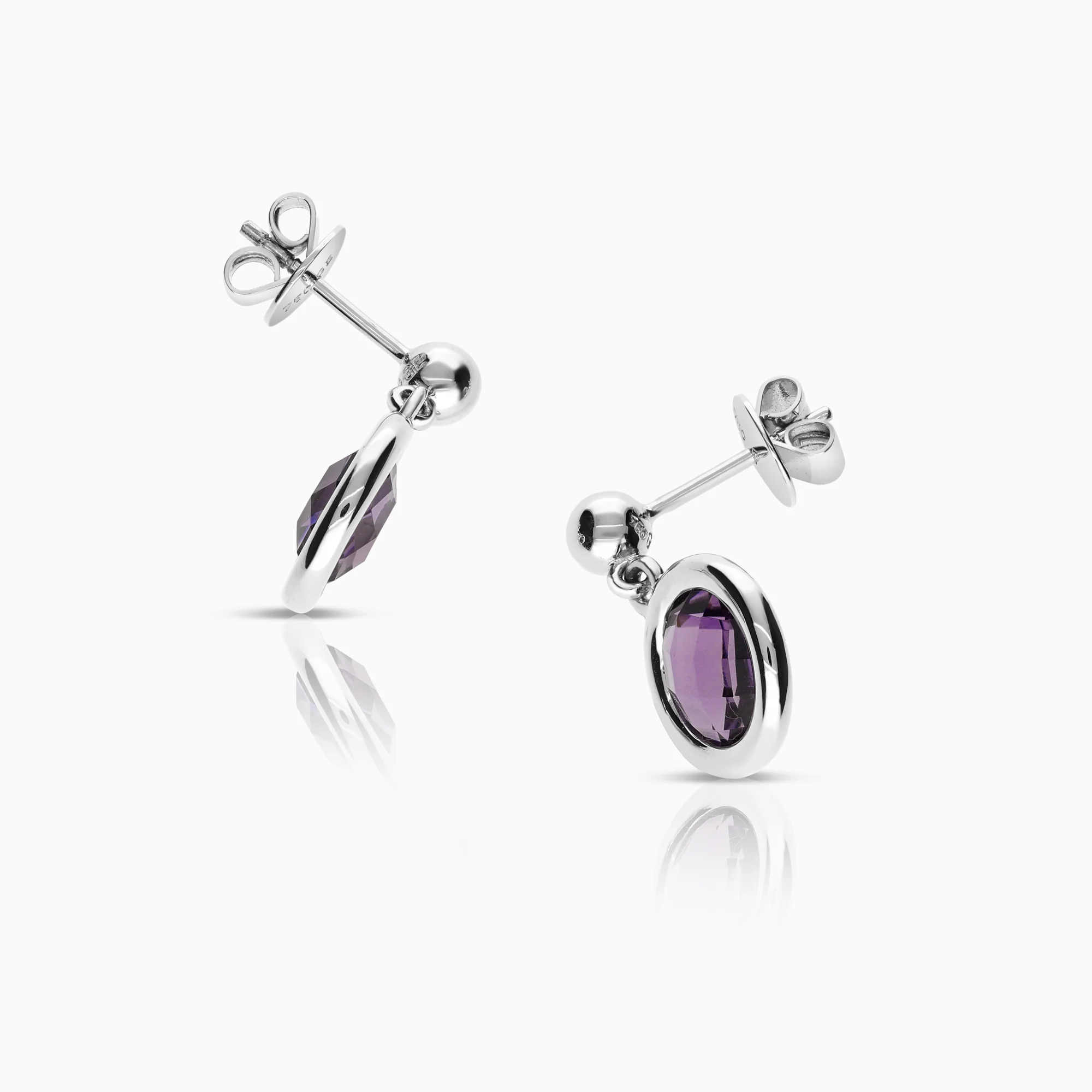Earrings with purple amethysts 4.35g 18K white gold - Image 2