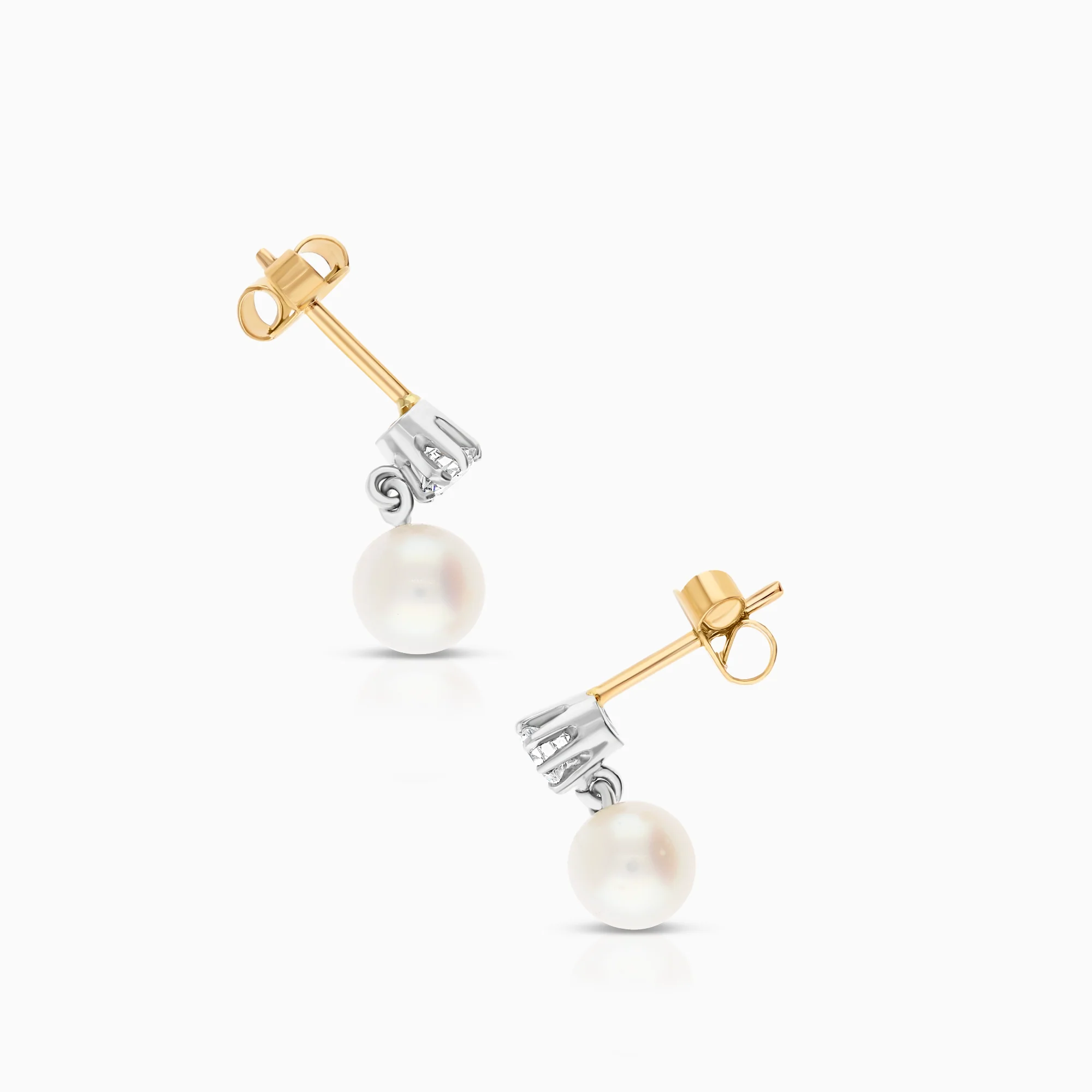 Diamond earrings with pearls 0.30ct 18K gold - Image 2