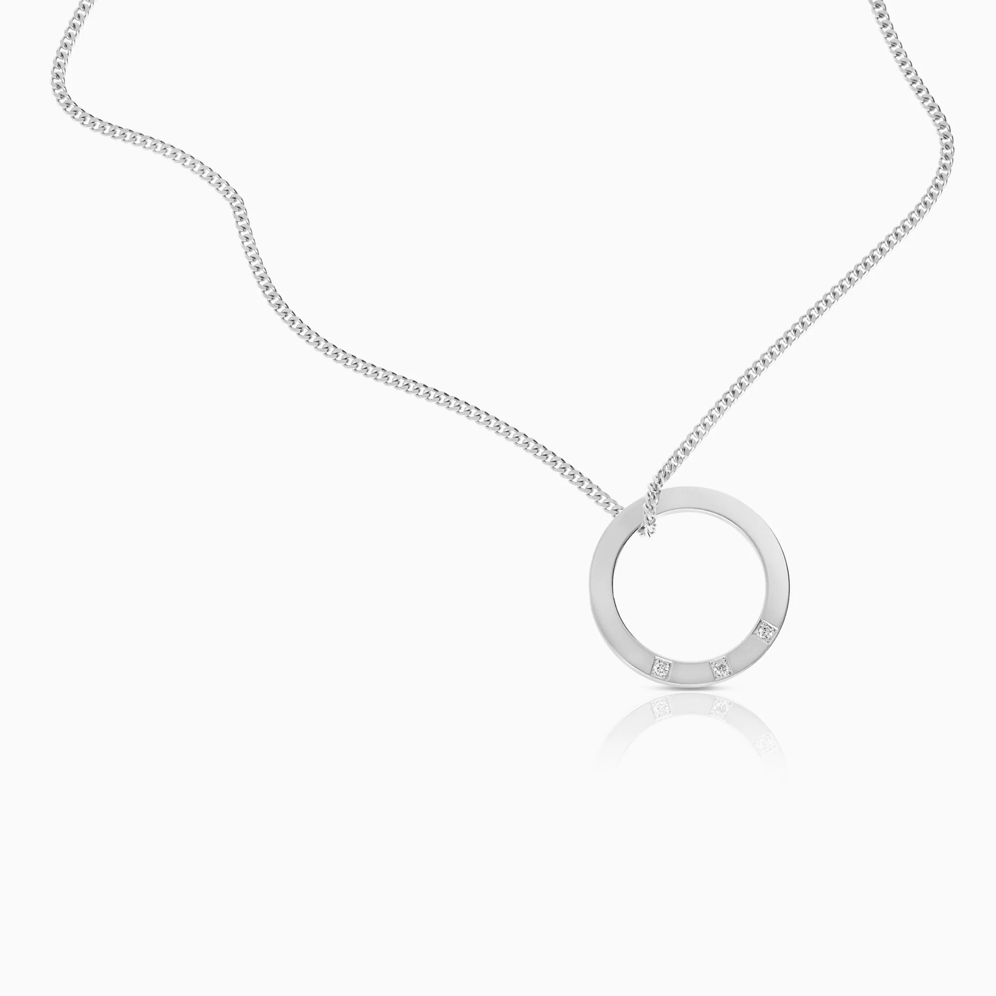Curb chain with diamond pendant 0.06ct 18K white gold - Image 2