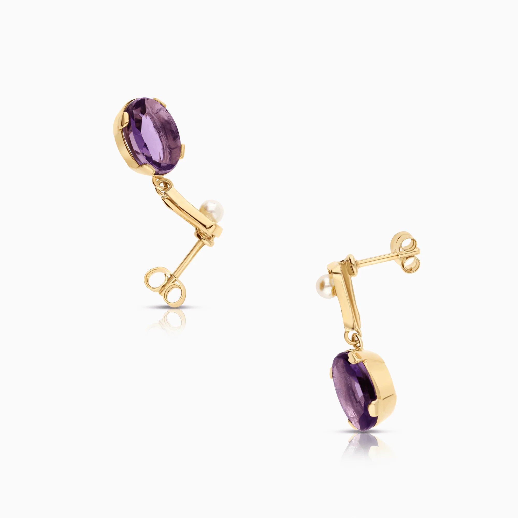 Pearl earrings with purple amethyst, 3.64g, 18K gold - Image 2