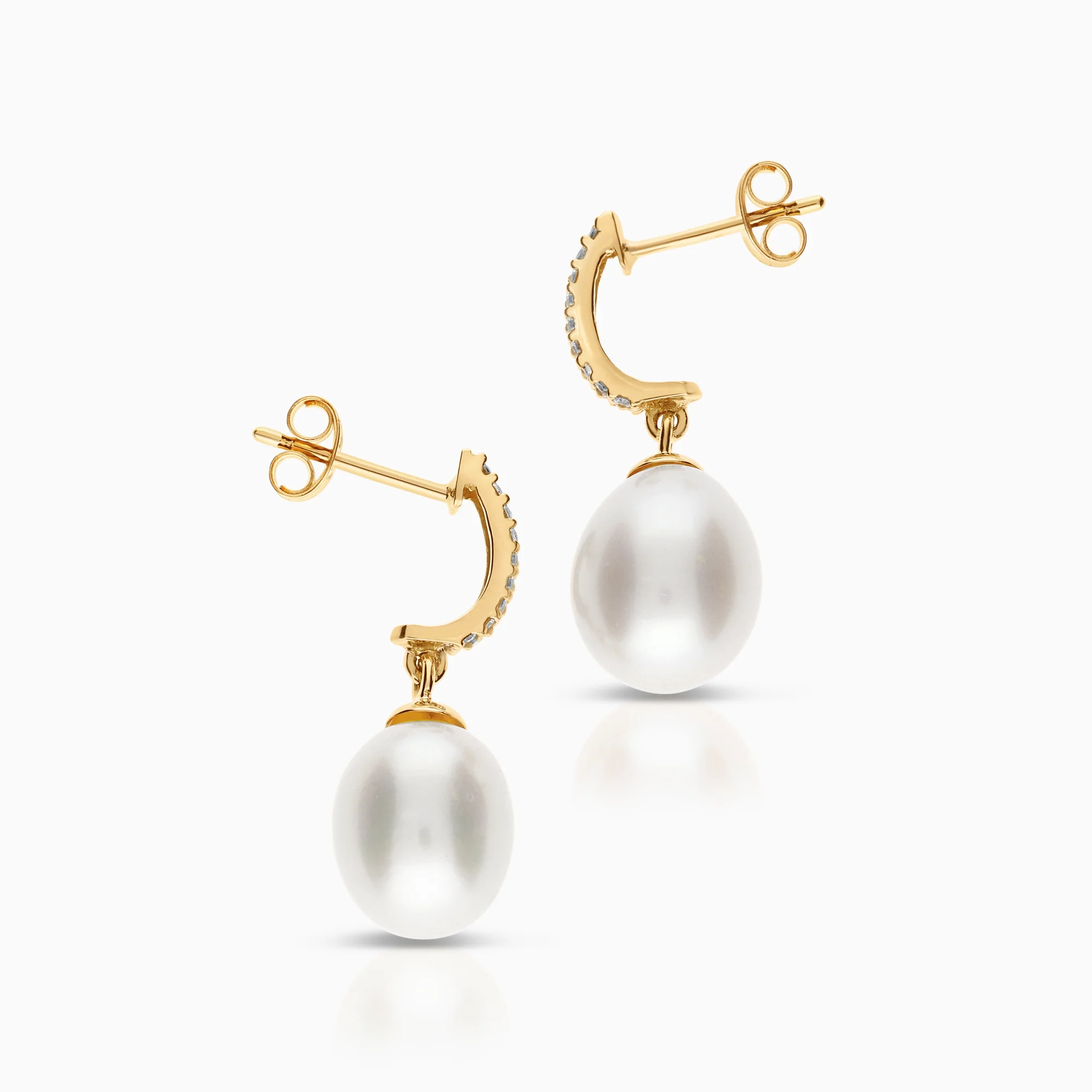 Pearl earrings with cultured freshwater pearls and cubic zirconia 3.04g 18K gold - Image 2