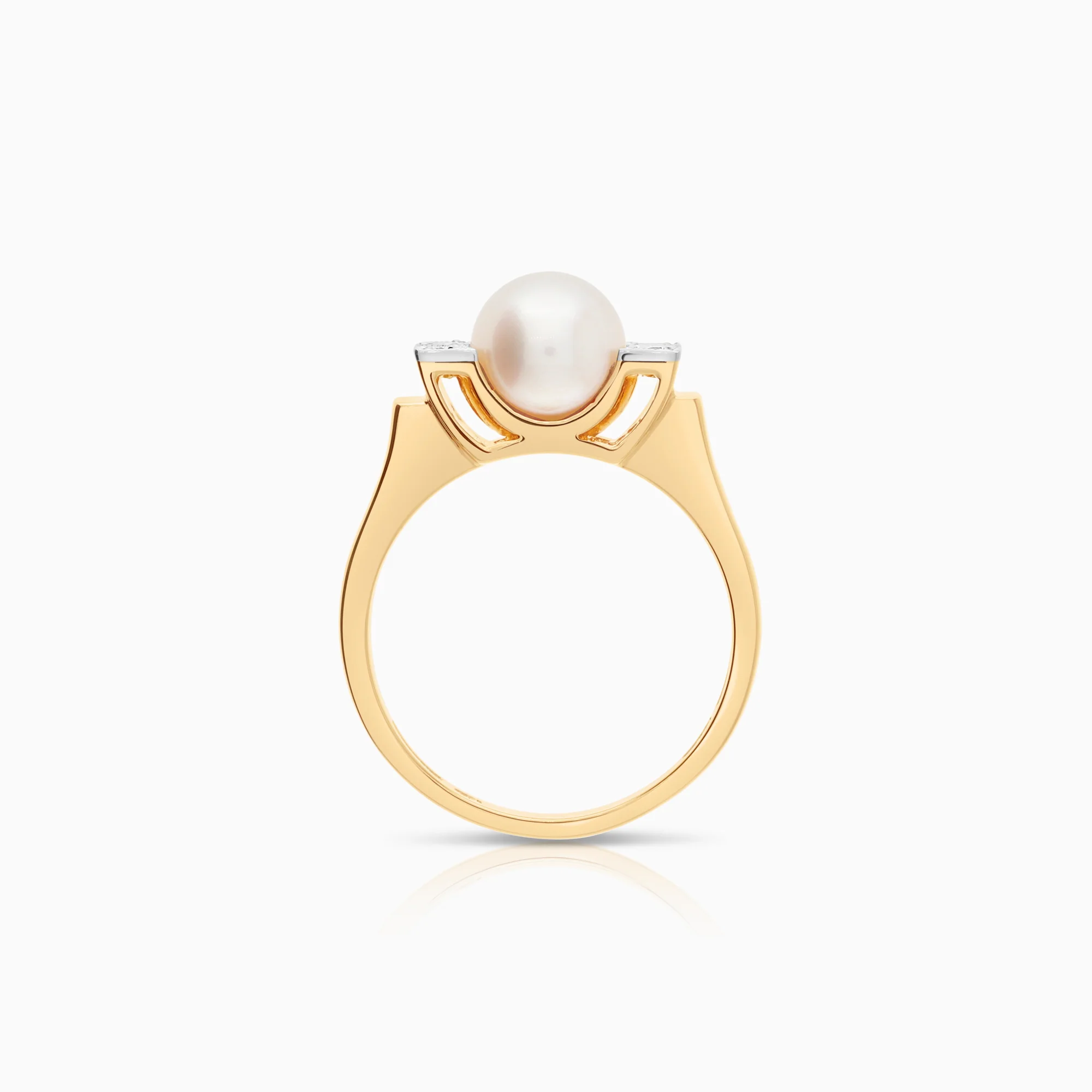 Pearl ring with cultured saltwater pearl and diamonds 18K gold - Image 2