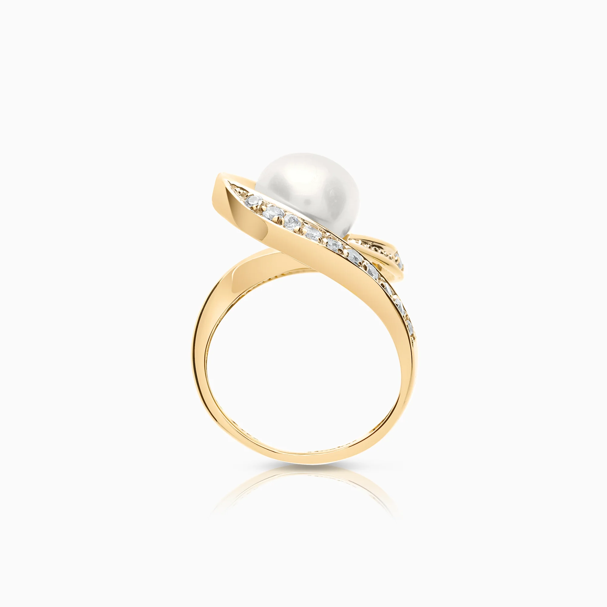 Ring with cubic zirconia and cultured freshwater pearl 5.65g 14K gold - Image 2