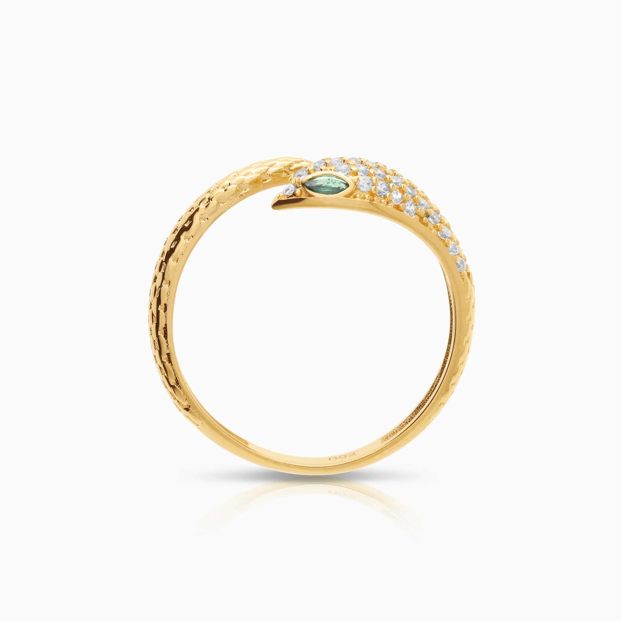 Snake ring with cubic zirconia and green imitation stones 2.72g 18K gold - Image 2
