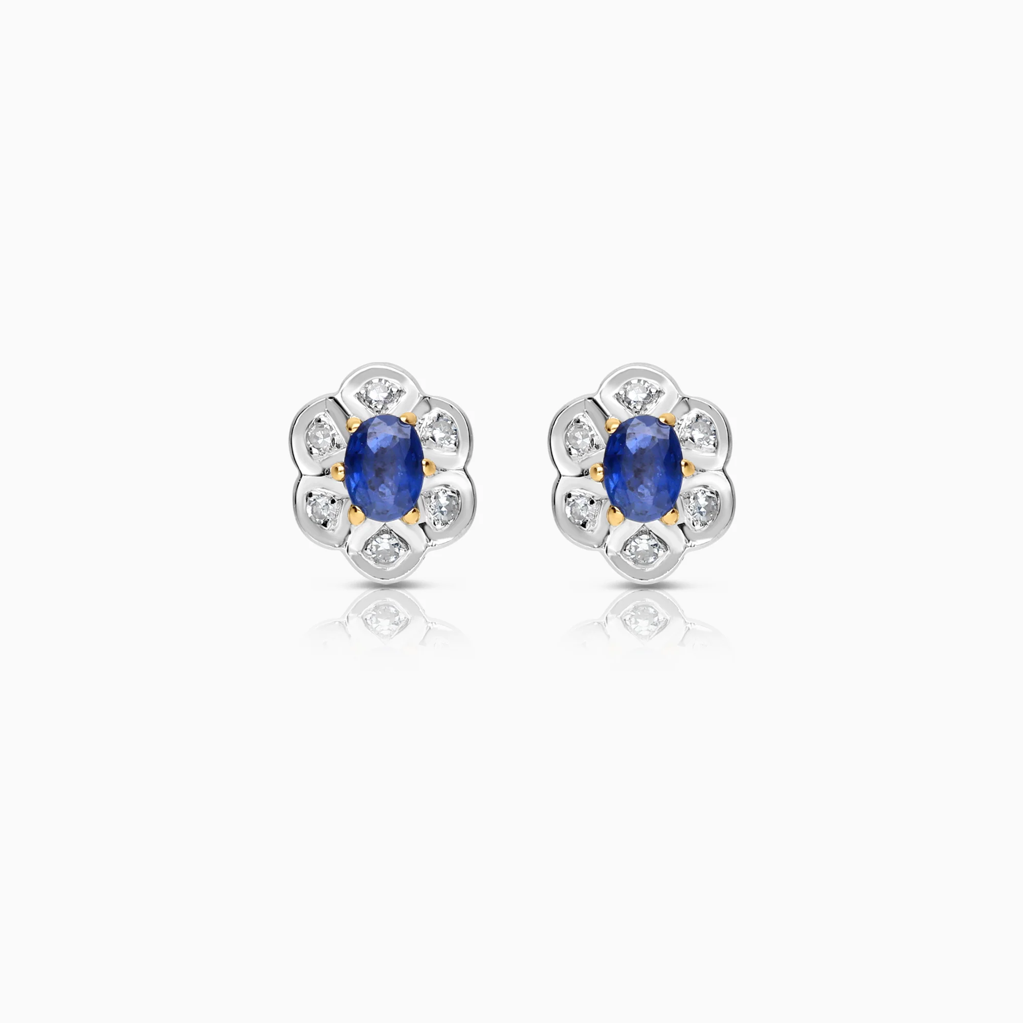 Sapphire earrings with diamonds 0.12ct 18K gold