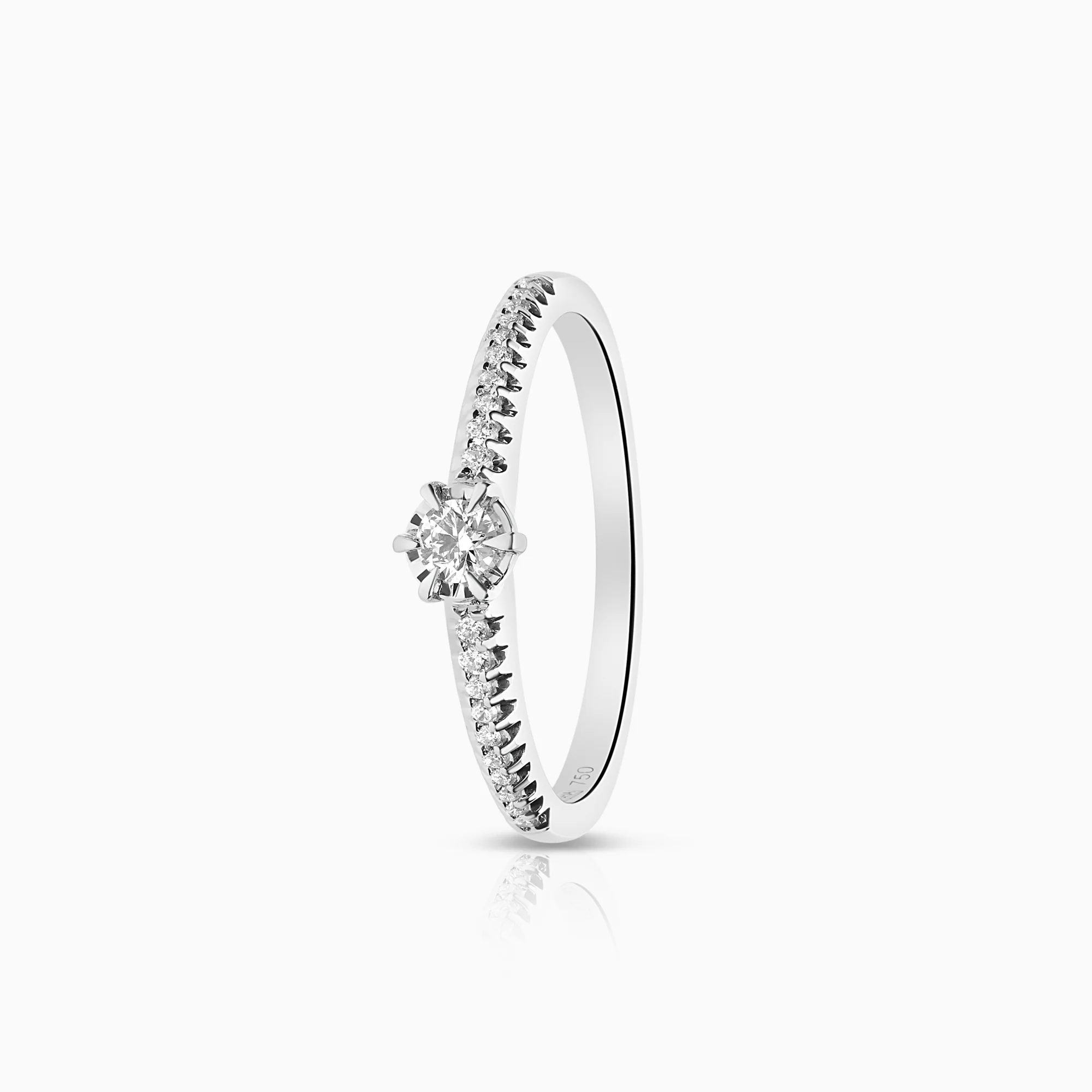 Side stone ring 0.13ct 18K white gold