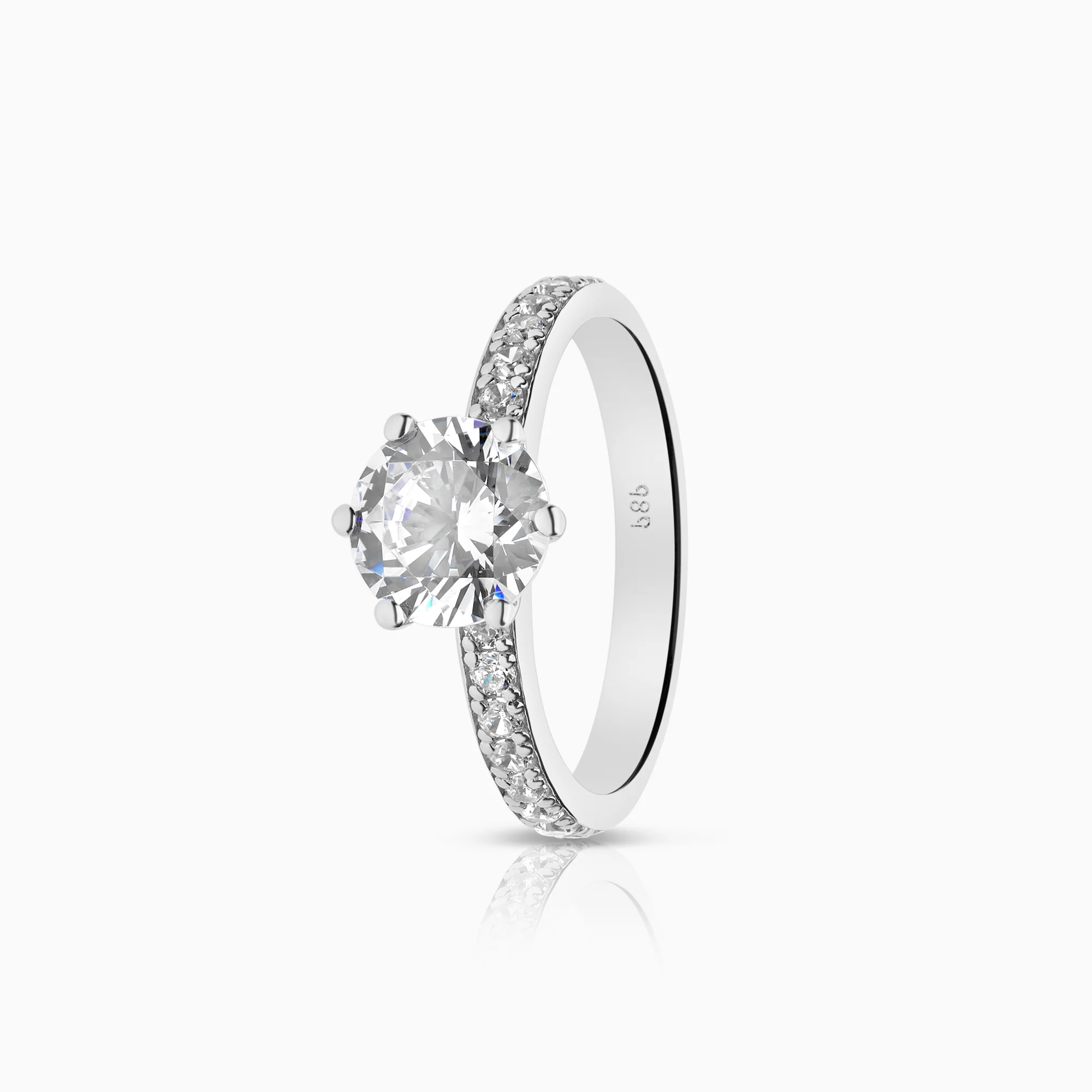Side-stone Ring Cubic Zirconia 14K White Gold