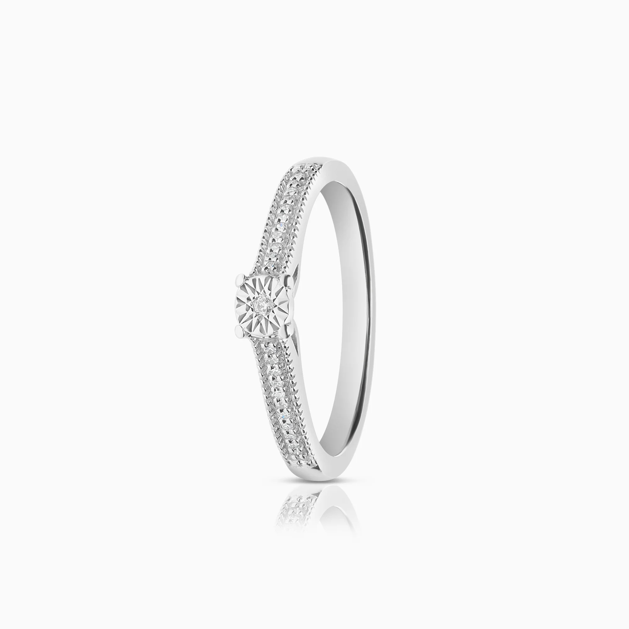 Side stone ring 0.12ct 18K white gold