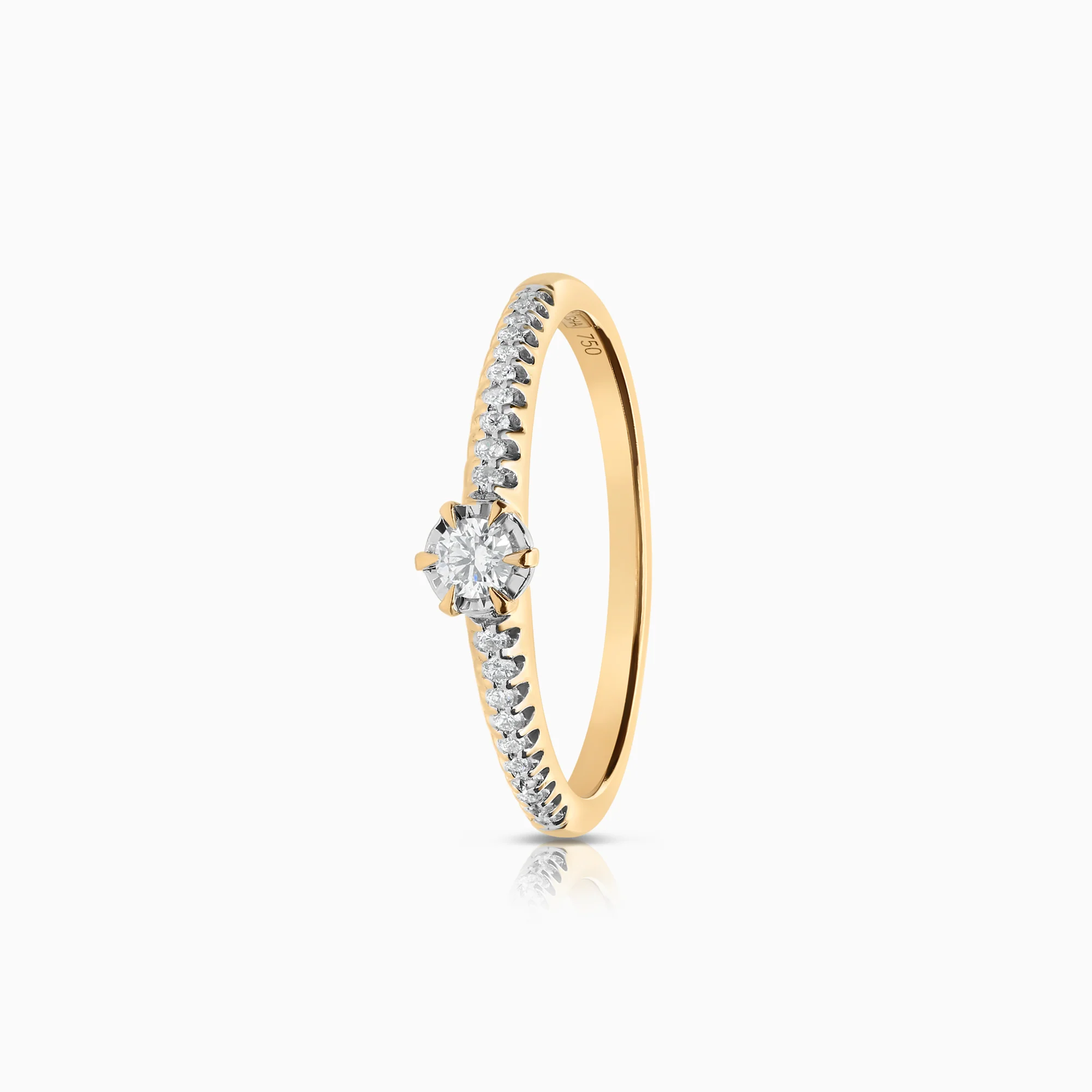 Side stone ring 0.13ct 18K gold