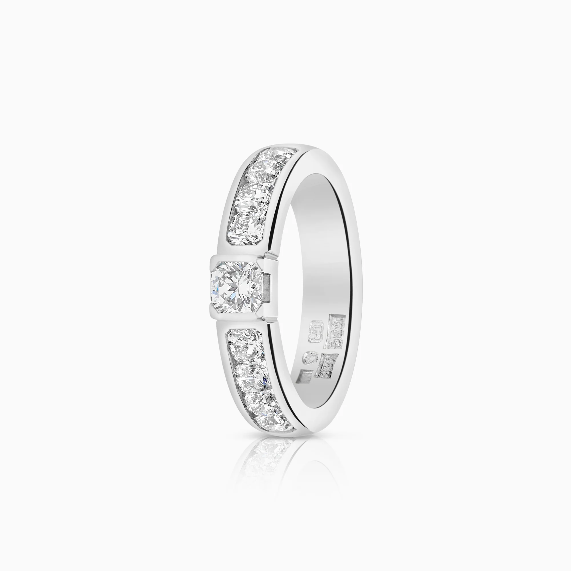 Side Stone Ring 1.12ct 18K White Gold