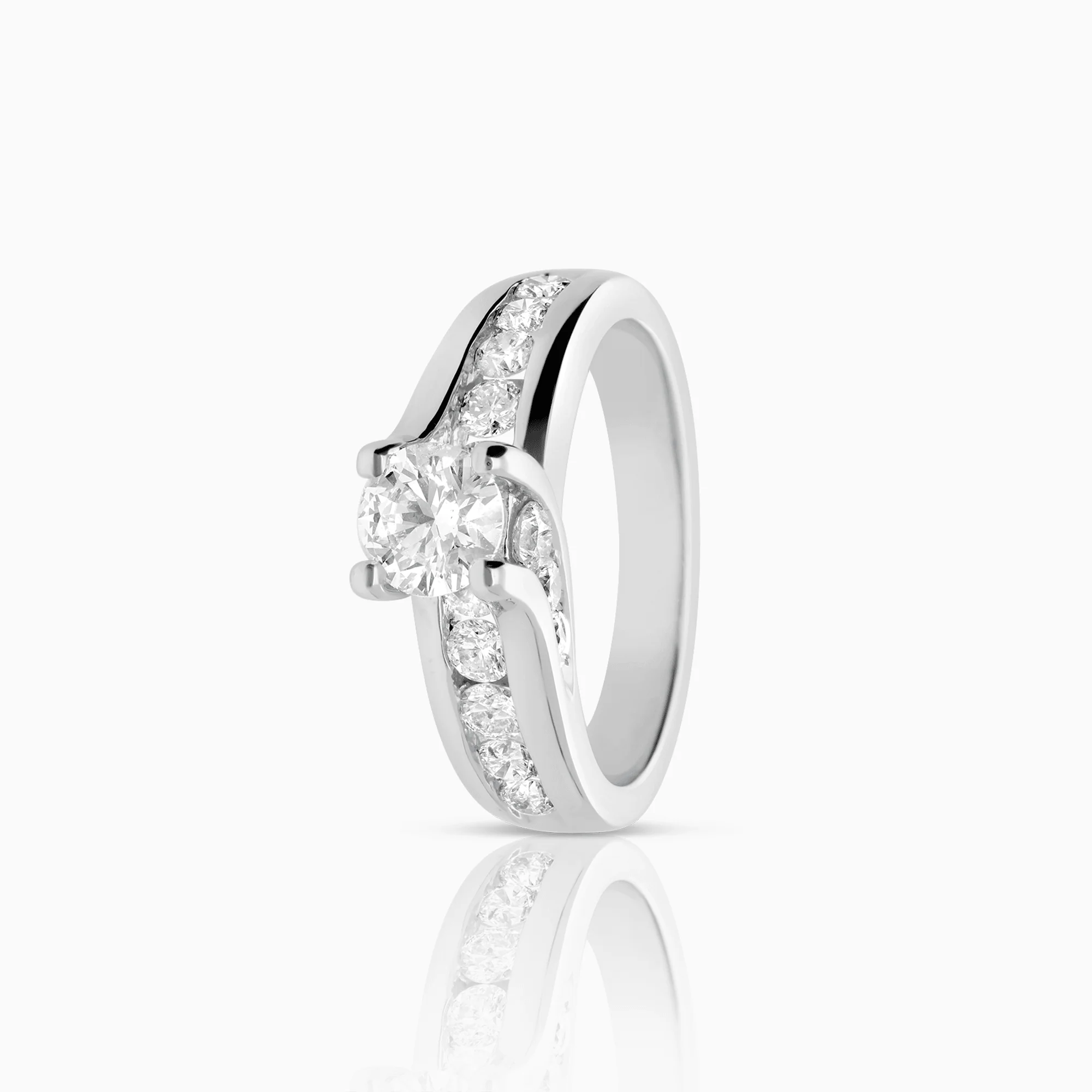 Side stone ring 1.16ct 18K white gold