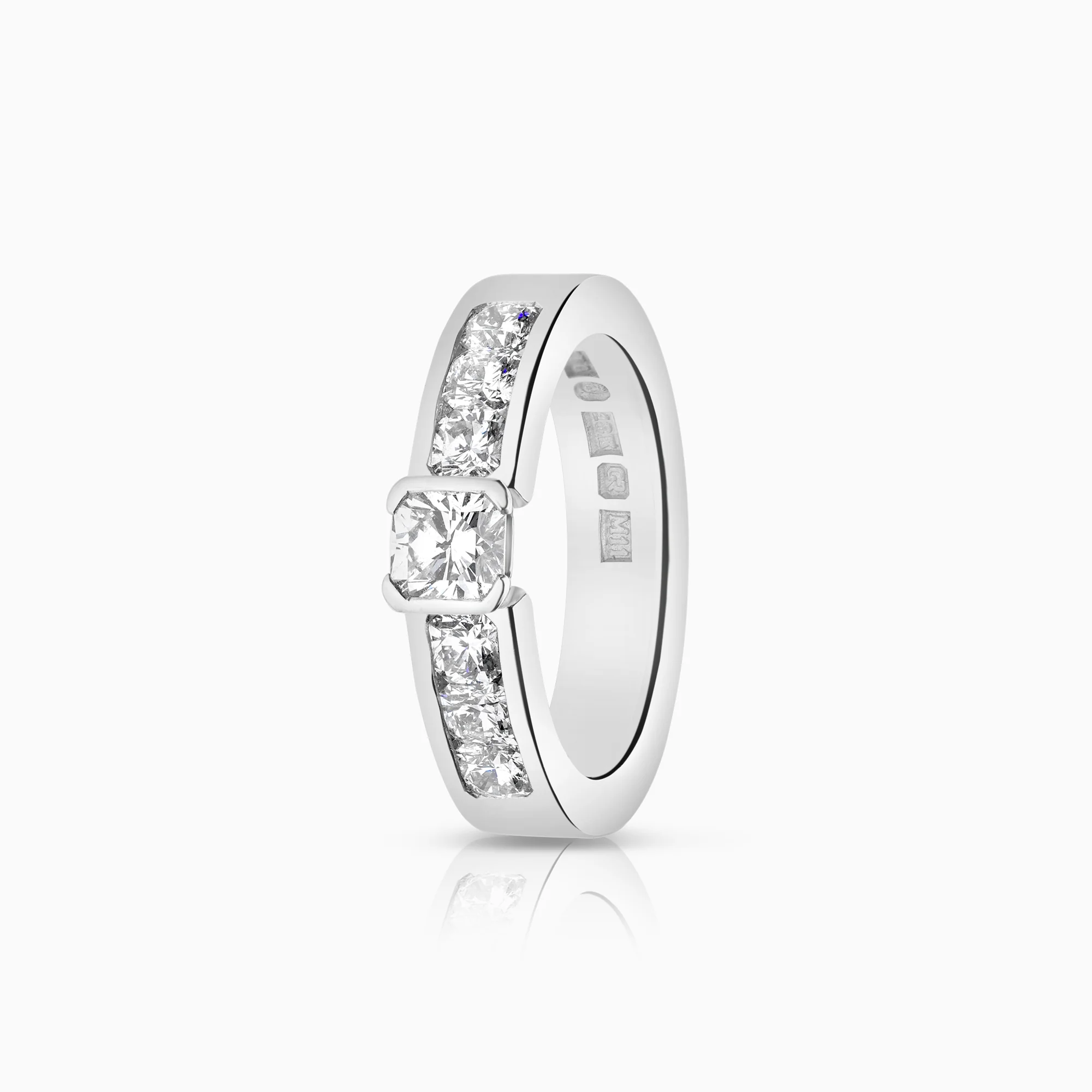 Side stone ring 1.25ct 18K white gold