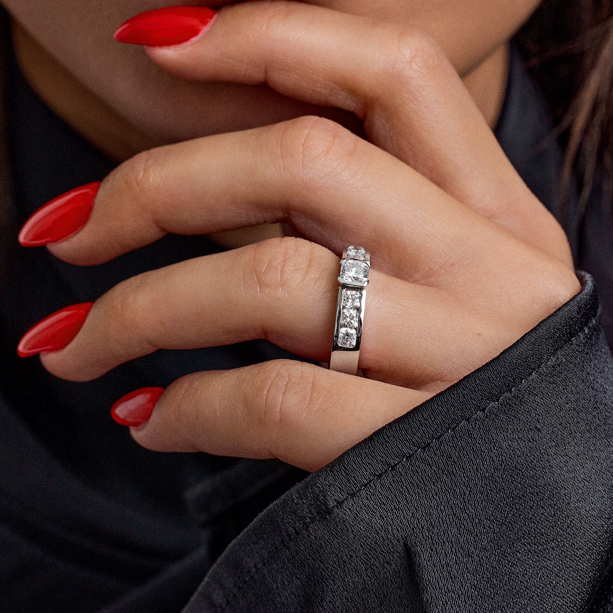 Side stone ring 1.25ct 18K white gold - Image 2