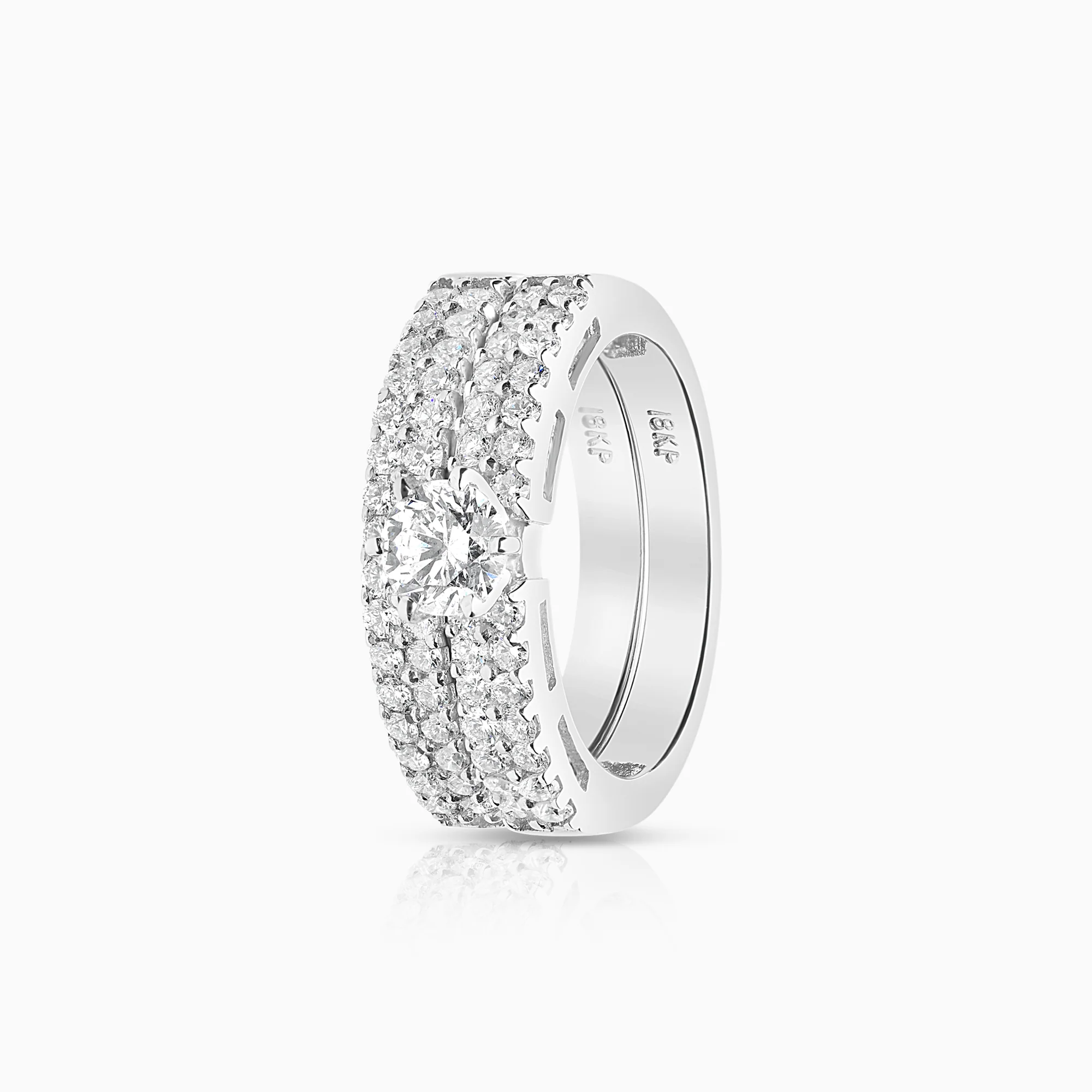 Side-stone ring and diamond ring 1.40ct 18K white gold