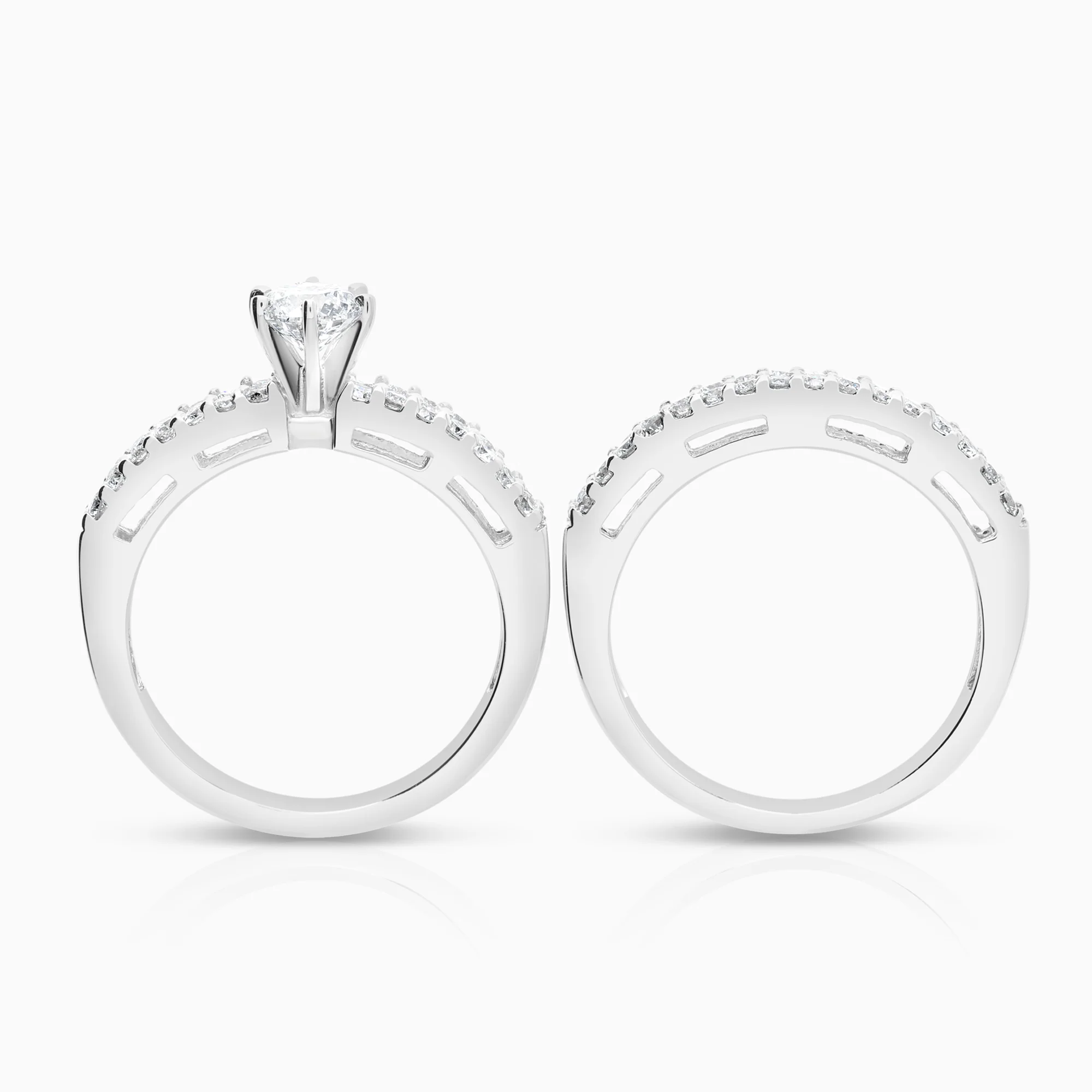 Side-stone ring and diamond ring 1.40ct 18K white gold - Image 2