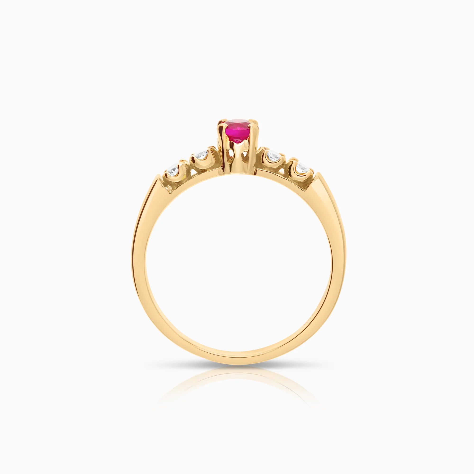 Side-stone ring with ruby and diamonds 0.16ct 18K gold - Image 2