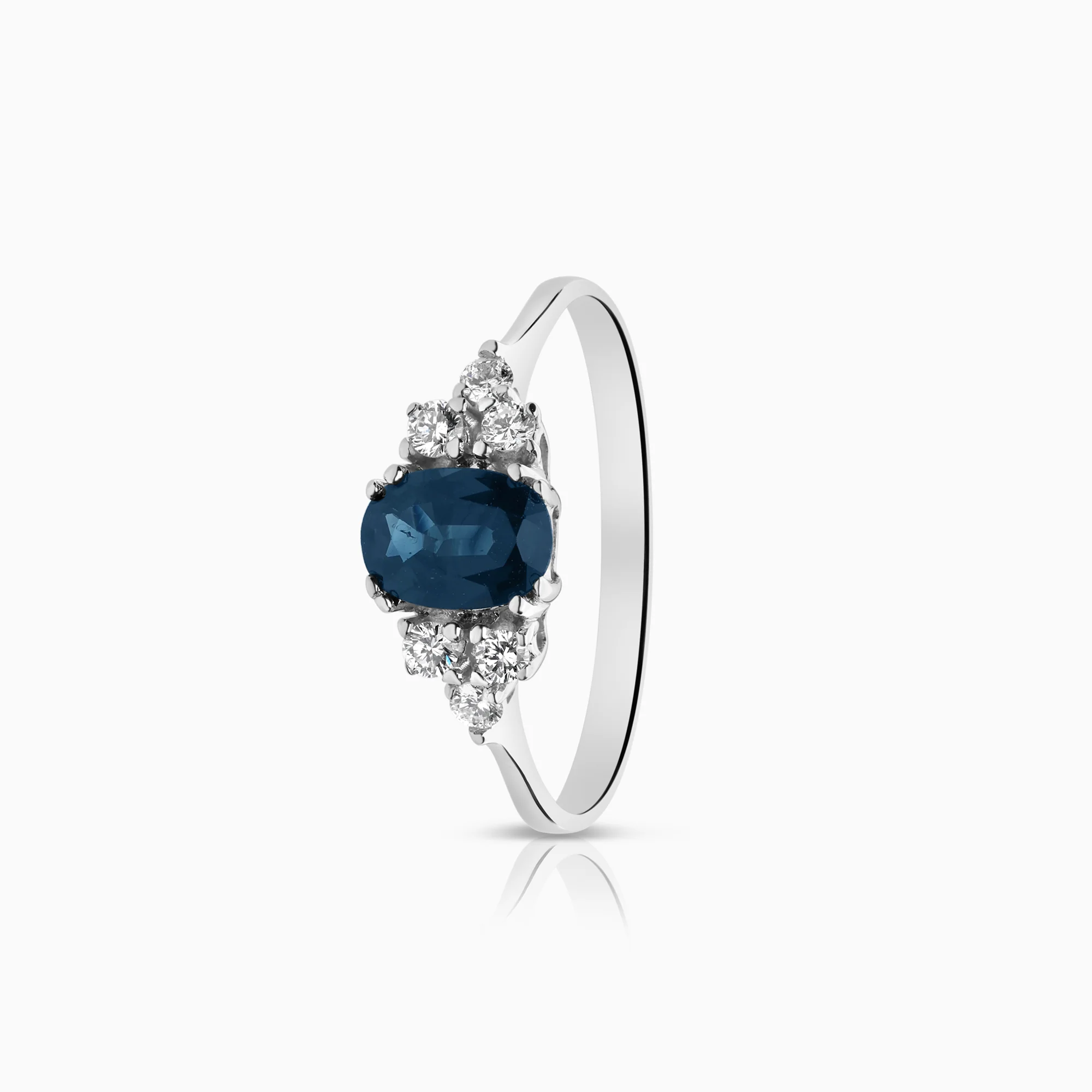 Side stone ring sapphire and diamonds 0.18ct 18K white gold