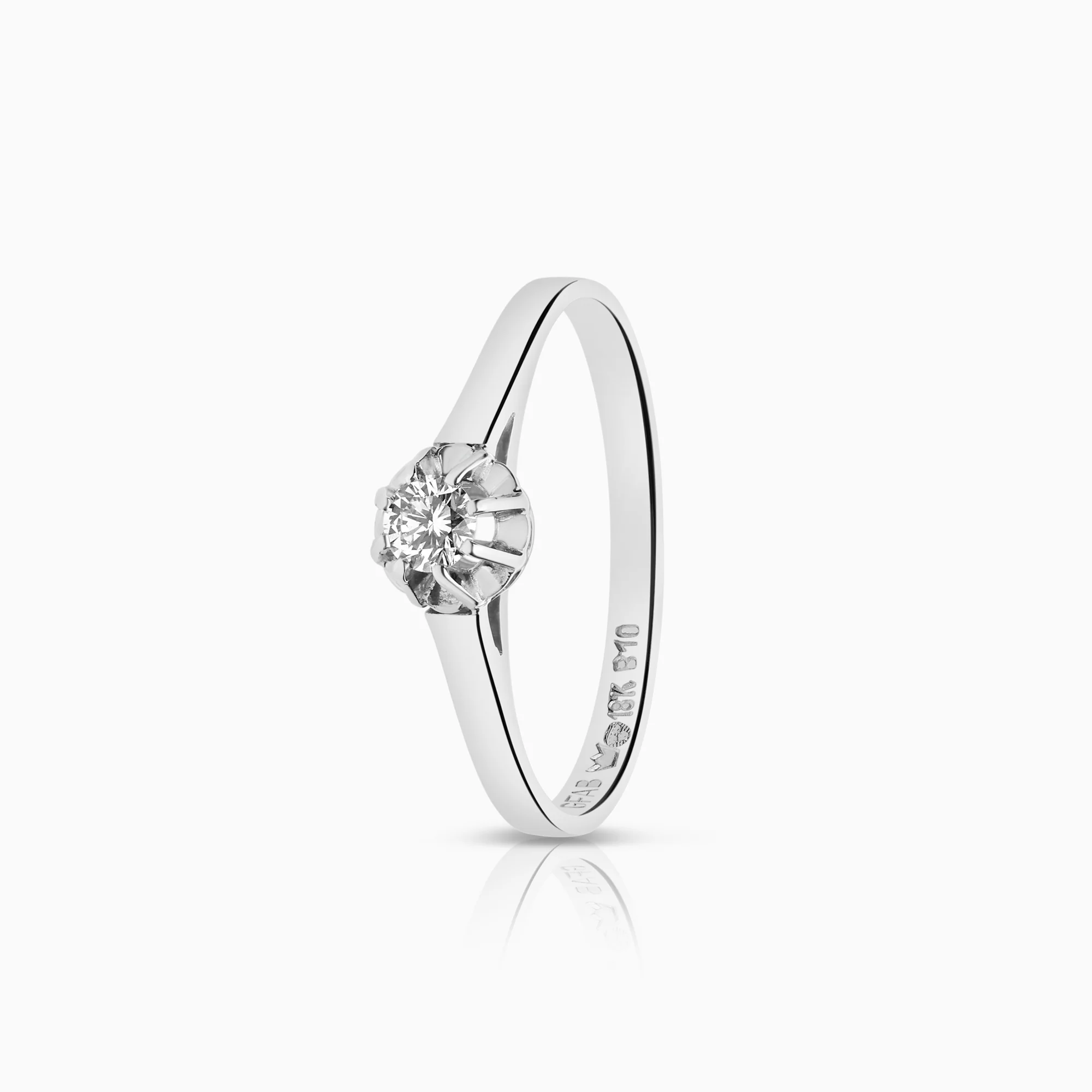 Solitaire diamond ring 0.12ct 18K white gold