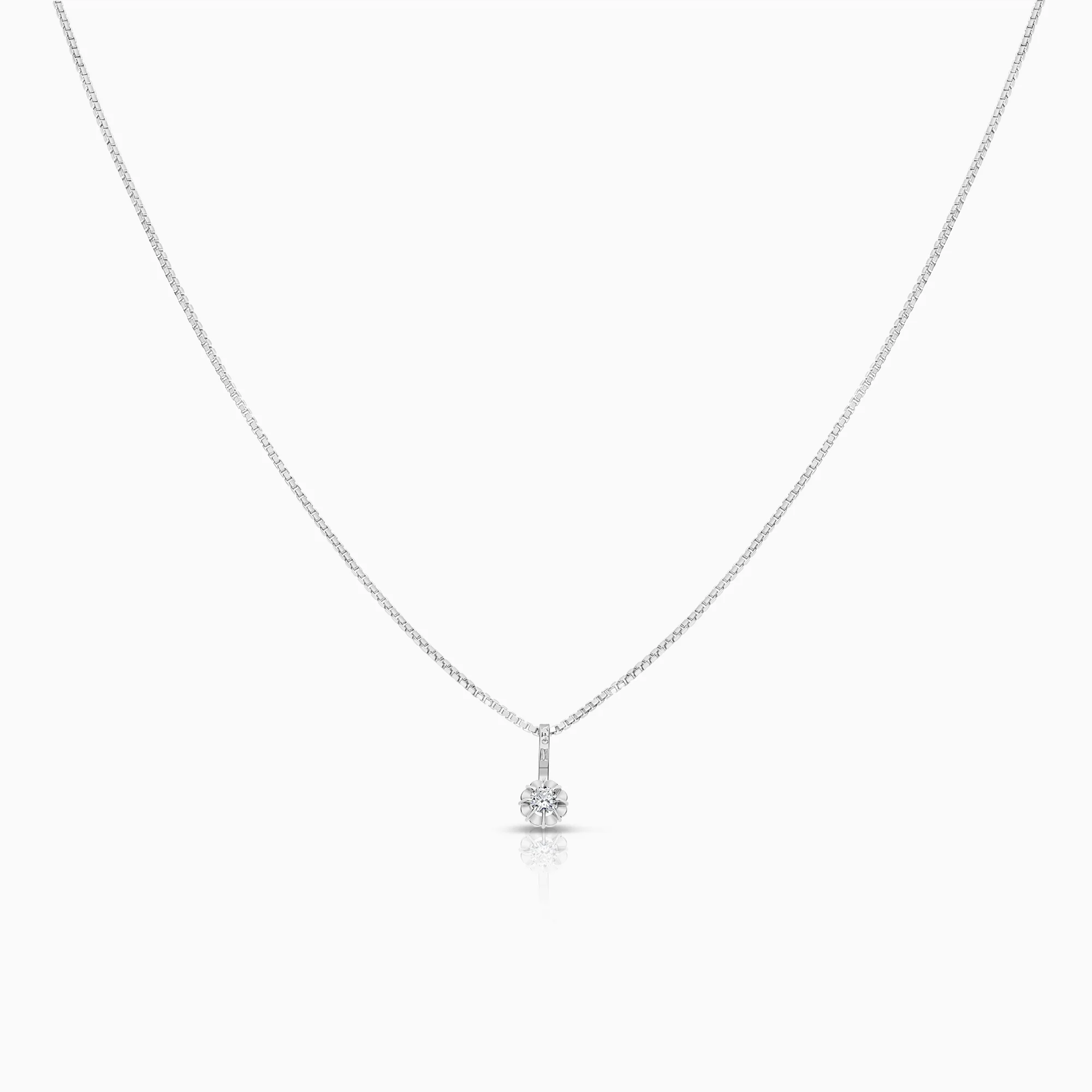 Necklace with solitaire pendant 0.08ct 18K white gold